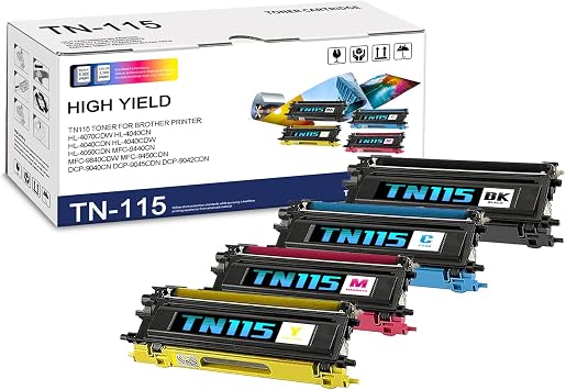 4-Pack BK/C/M/Y TN115 High Yield Toner Cartridge, Replacement for Brother TN-115 for HL-4070CDW 4040CN 4040CDN 4040CDW 4050CDN MFC-9440CN 9840CDW 9450CDN DCP-9040CN 9045CDN 9042CDN Printer