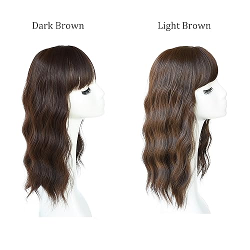 Miniatura 6 de viviaBella Peluca con flequillo, cabello ondulado suelto, clip en pelo sintético para mujeres y niñas (13 pulgadas, marrón oscuro)