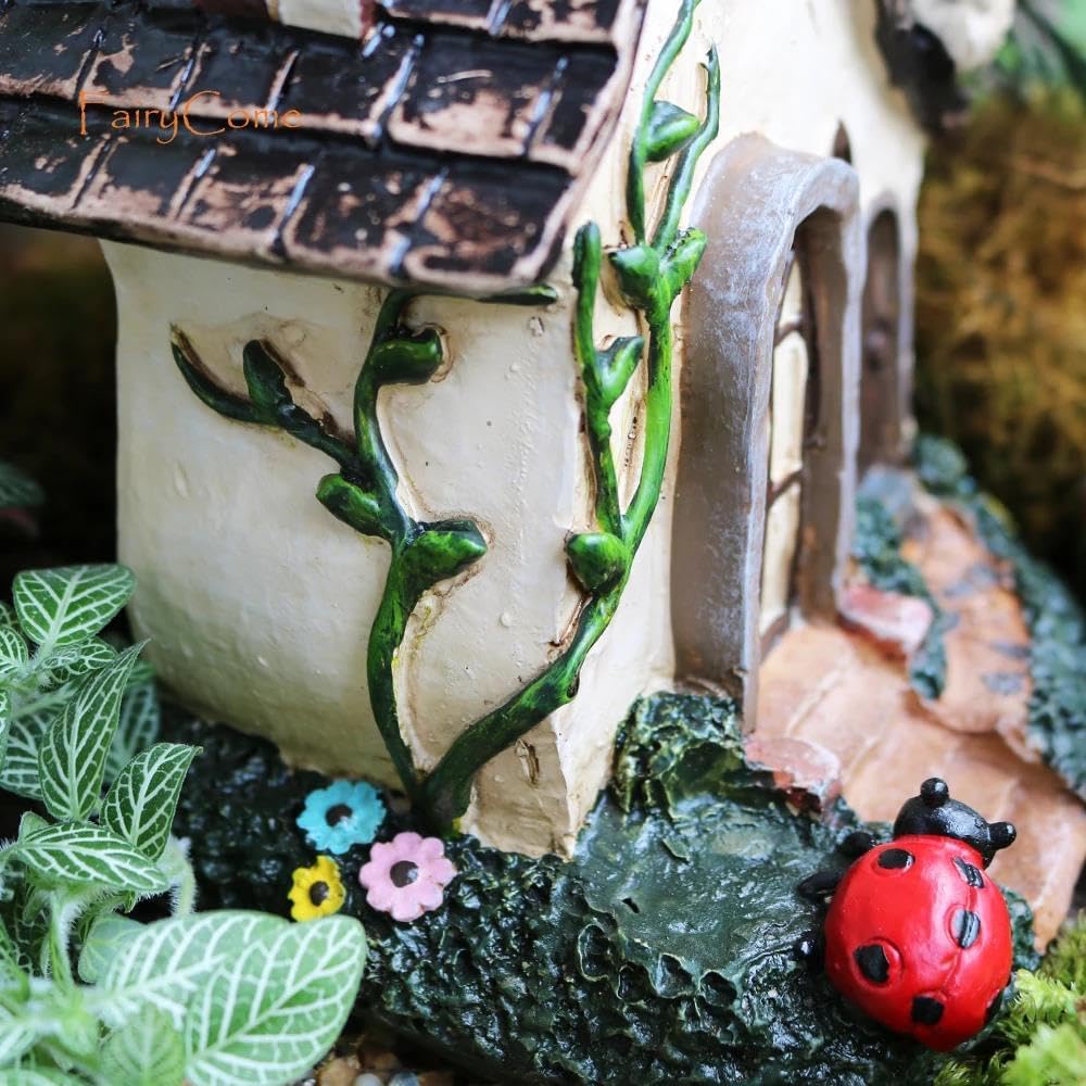 Fairy House Large Rustic Miniature Garden Villa Cottage Resin Fairy Garden Decor Miniature Woodland Gnome Hut House Dwellings