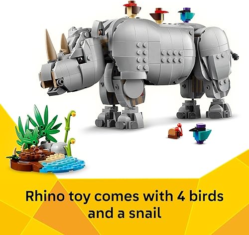 Miniatura 6 de LEGO Creator 3 en 1 Wild Animals Majestic Rinoceronte con pájaros Juguetes de construcción para niños - Juguetes de simulación Safari para niñas y