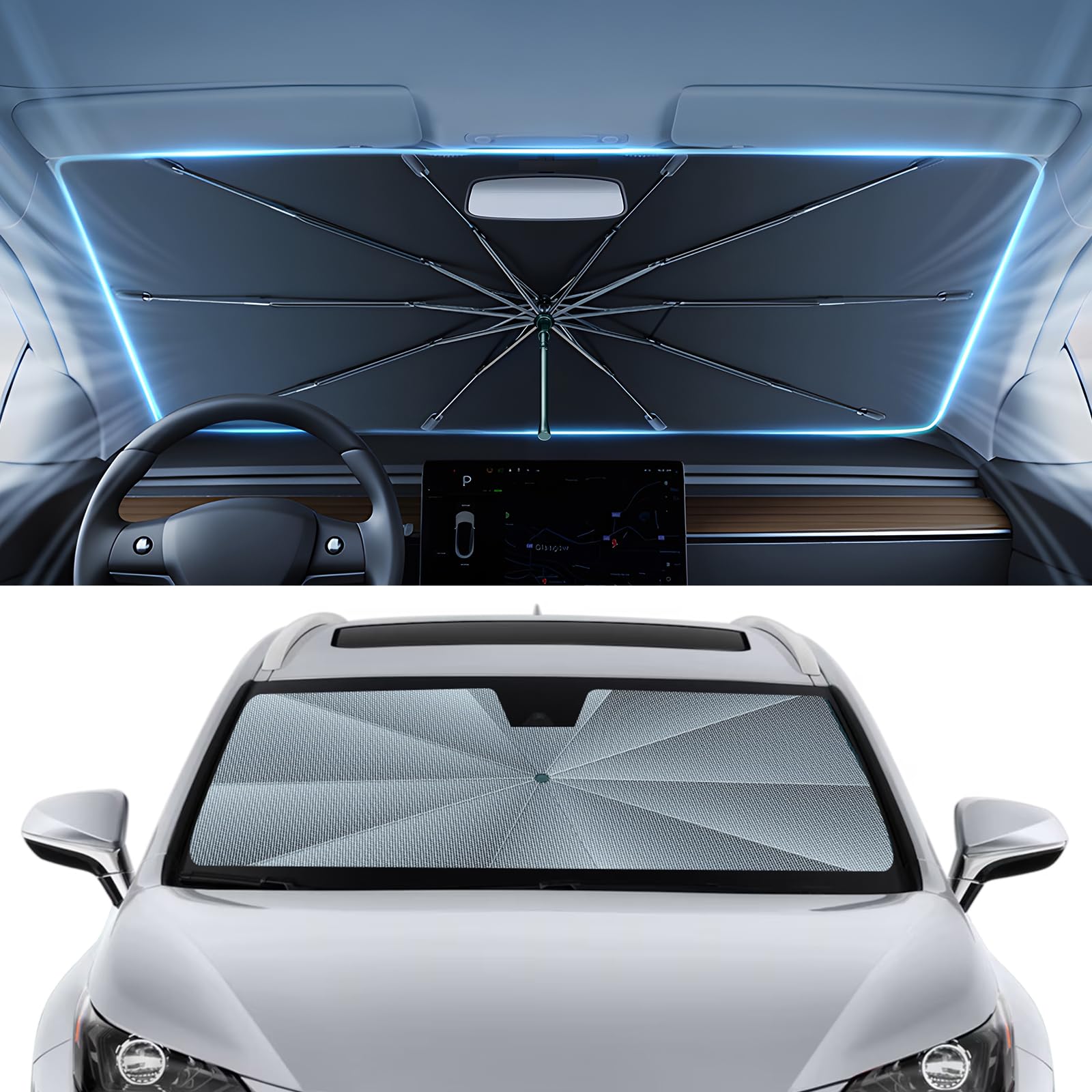 Autorder Windshield Sun Shade Umbrella for 2015-2021 Lexus NX NX300h/NX300/NX200t Accessories,Upgraded Ice Crystal Material,Easy Setup Umbrella Sunshade for Car Windshield,100% Sun Blocking