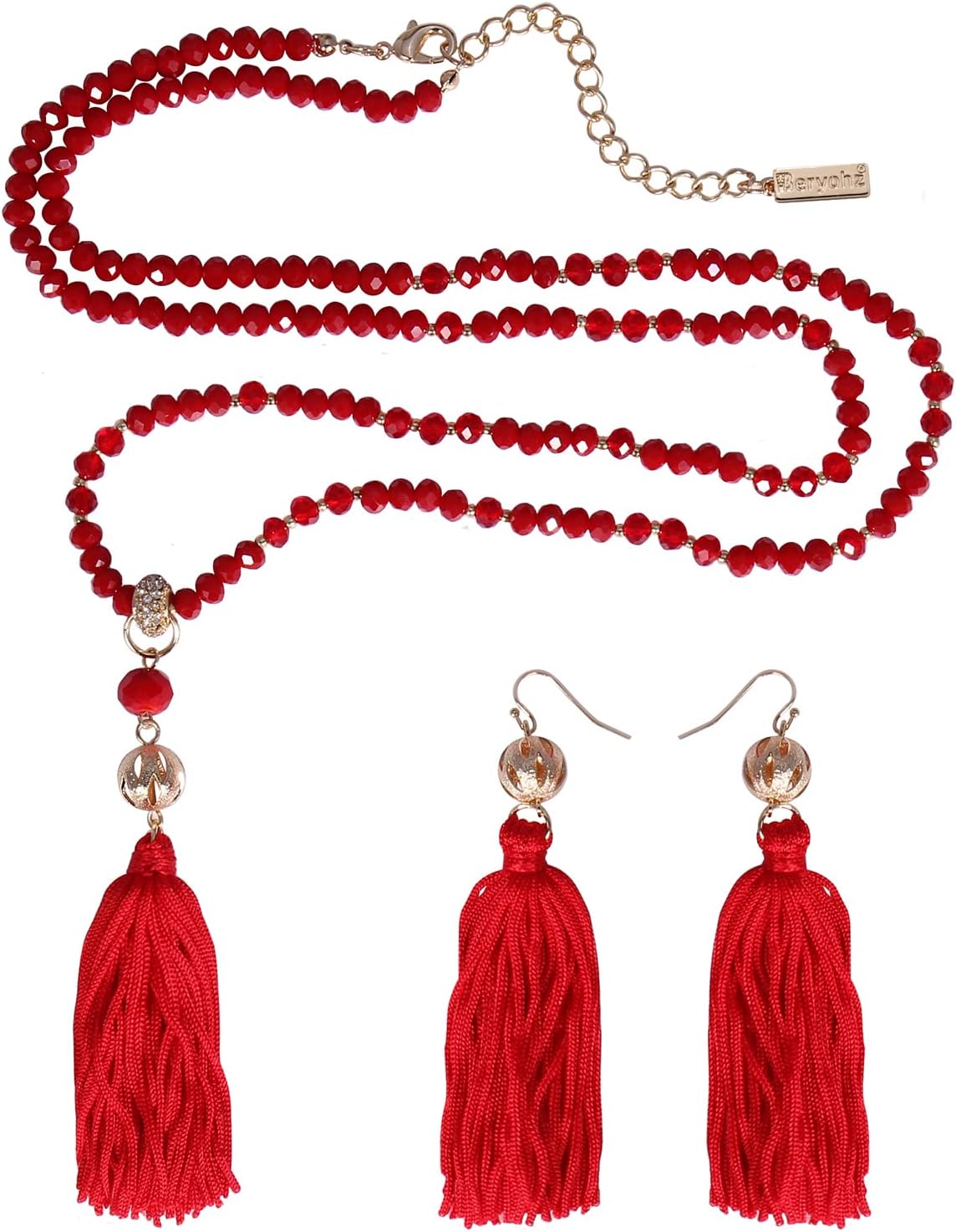 BERYOHZ Long Beaded Strand Necklace with Tassel for Women Fashion Jewelry White, 33 inches