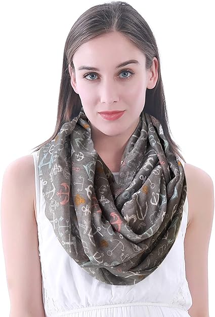 Sciarpa Ad Anello Lina &amp; Lily - Stampa Ancore, 100% Poliestere, 90x180 Cm