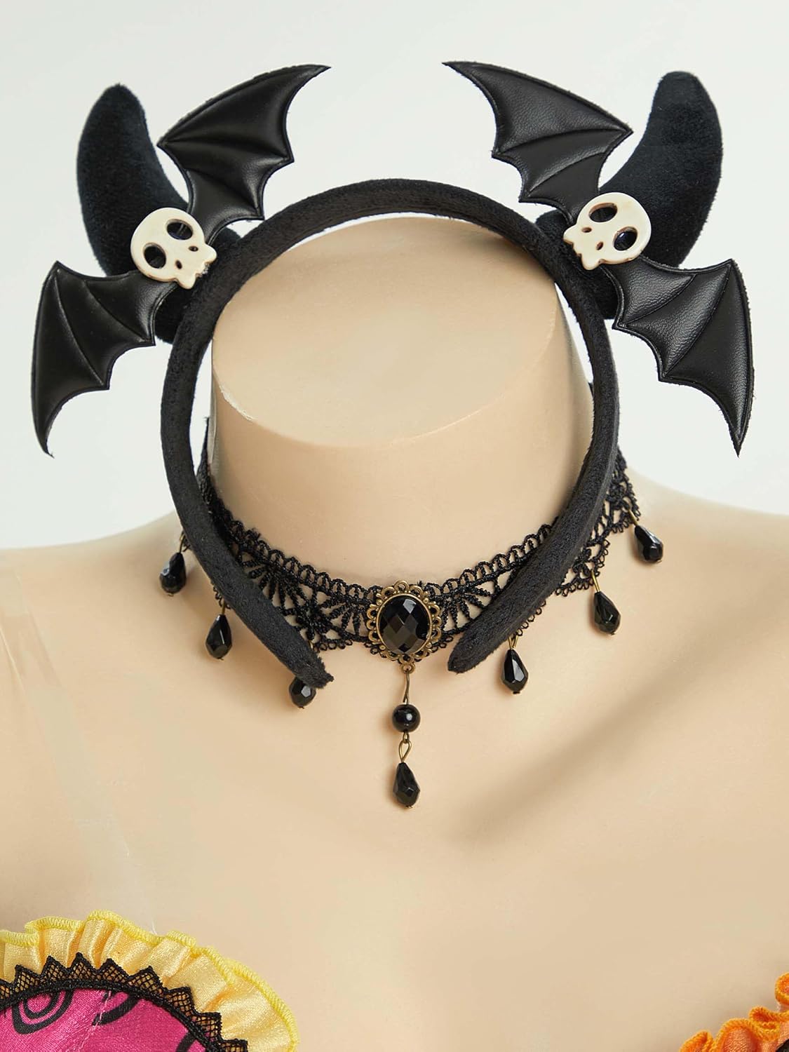 MEOWCOS Gothic A-line Dress Cosplay V-neck Corset Double Layered Skirt Corlorful Patchwork Halloween Costume - Image 8