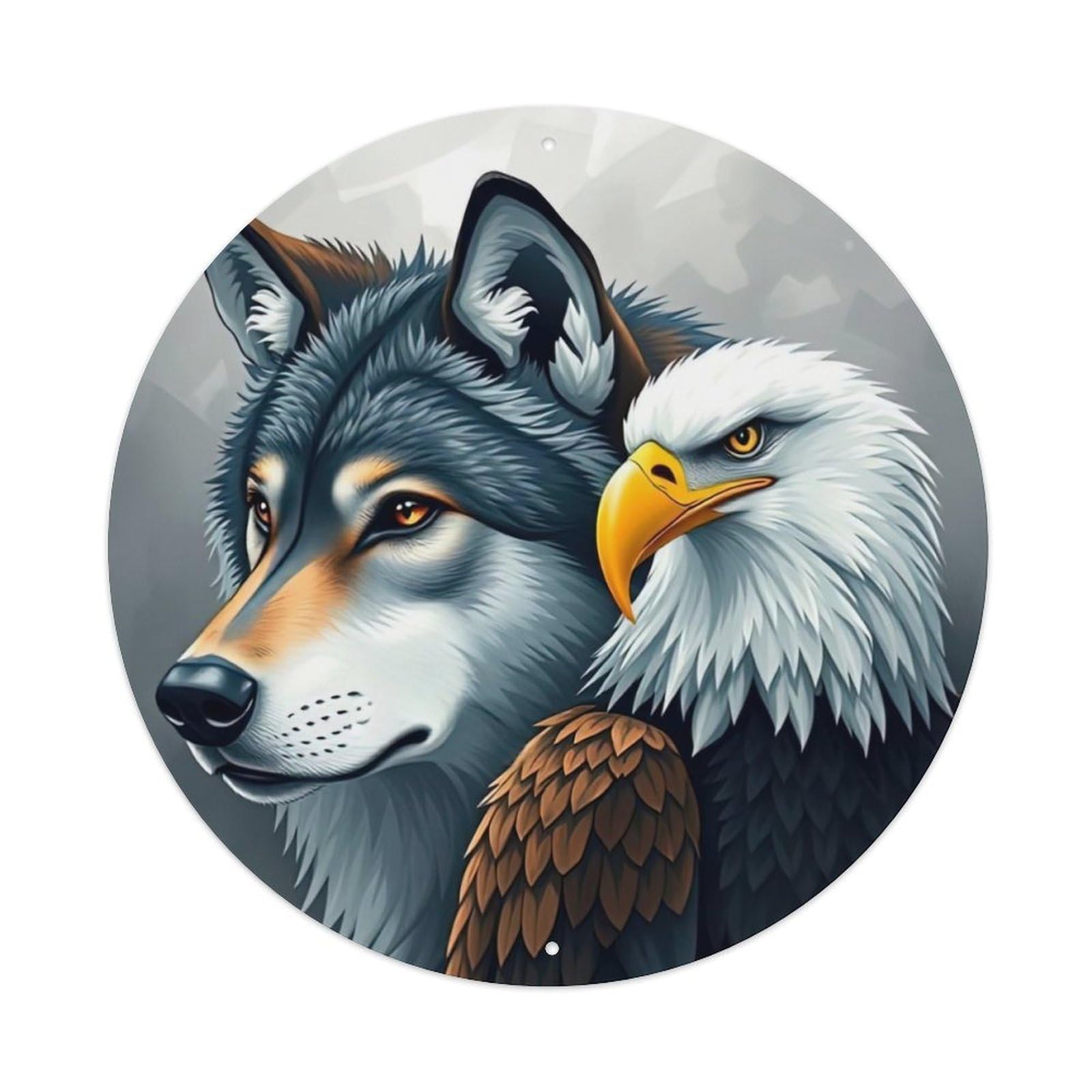 Animal Art Grey Wolf Bald Eagle Wilderness Themed Graphic Artwork Vintage Metal Tin Sign Plaque Wall Decor for Cafe, Club Bar, Office, Garden Metal Poster 8x8Inch