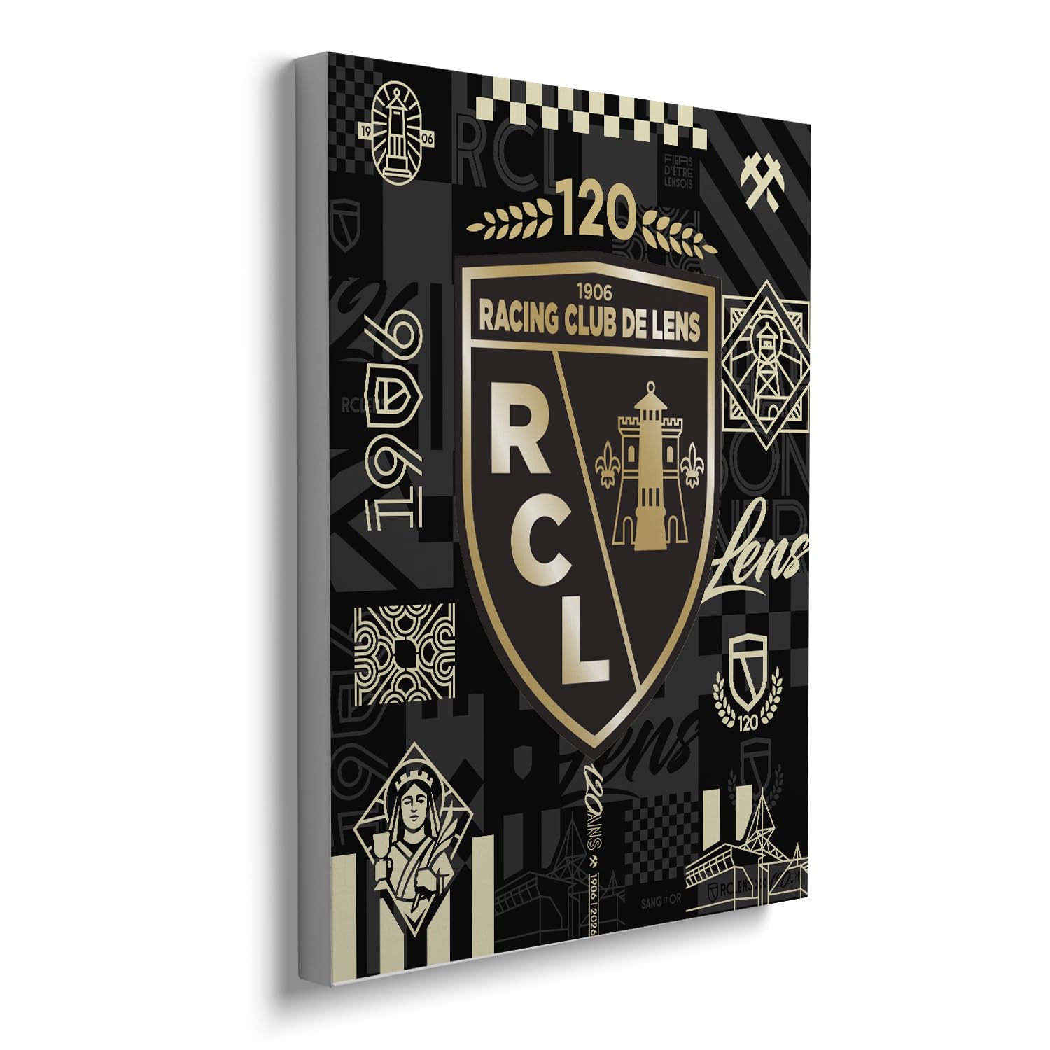 Toile Racing Club de Lens – Édition 120 Ans | Produit Sous Licence Officielle | Format 50x40 cm | Édition historique 120 ans | Fabriqué en France | Décoration Supporters – Personnalisation Prénom