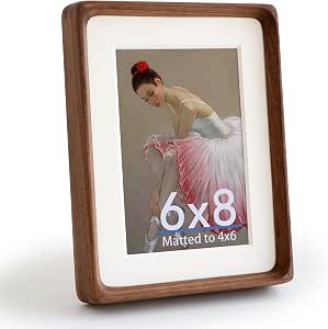 SoochART 6x8 Inch Walnut Wood Picture Frame – Includes 4x6 Mat, Shatterproof Plexiglass, For Tabletop Or Wall Display