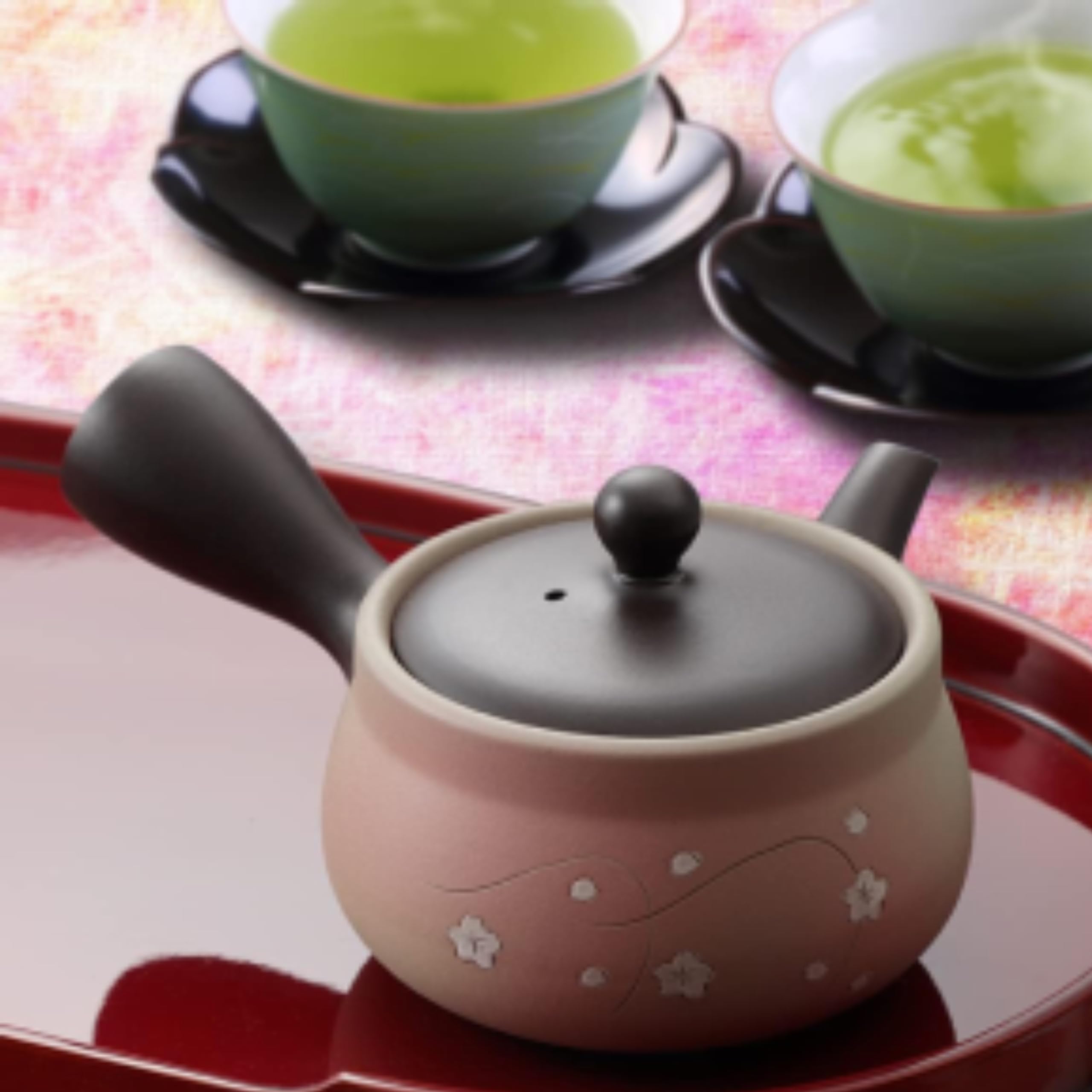Japanese Green Tea Co. Teiera giapponese in argilla rossa per tè verde (255 ml), tradizionale teiera in argilla prodotta in Tokoname con design floreale, sistema a maglia fine per tè Fukamushi