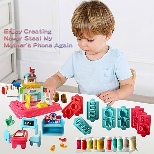 Miniatura 6 de Juego de juguetes de masa, juego de juguetes de temática escolar, herramientas de enseñanza y educación, kit de juguete de arcilla para modelar con