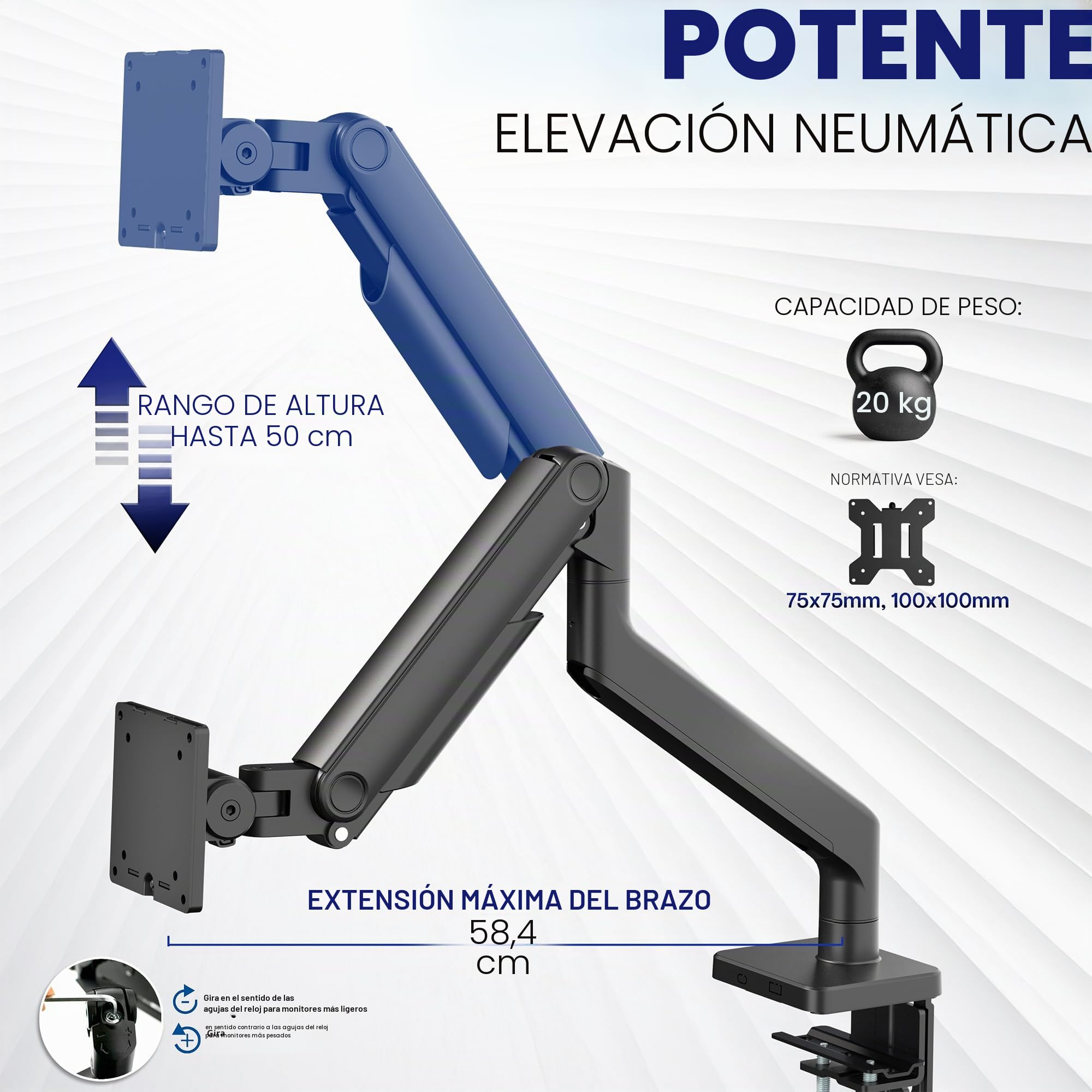 Vivo Soporte Premium para Monitor, Brazo con Tensión de Alta Resistencia para Pantallas de hasta 49 Pulgadas, Negro, STAND-V101V