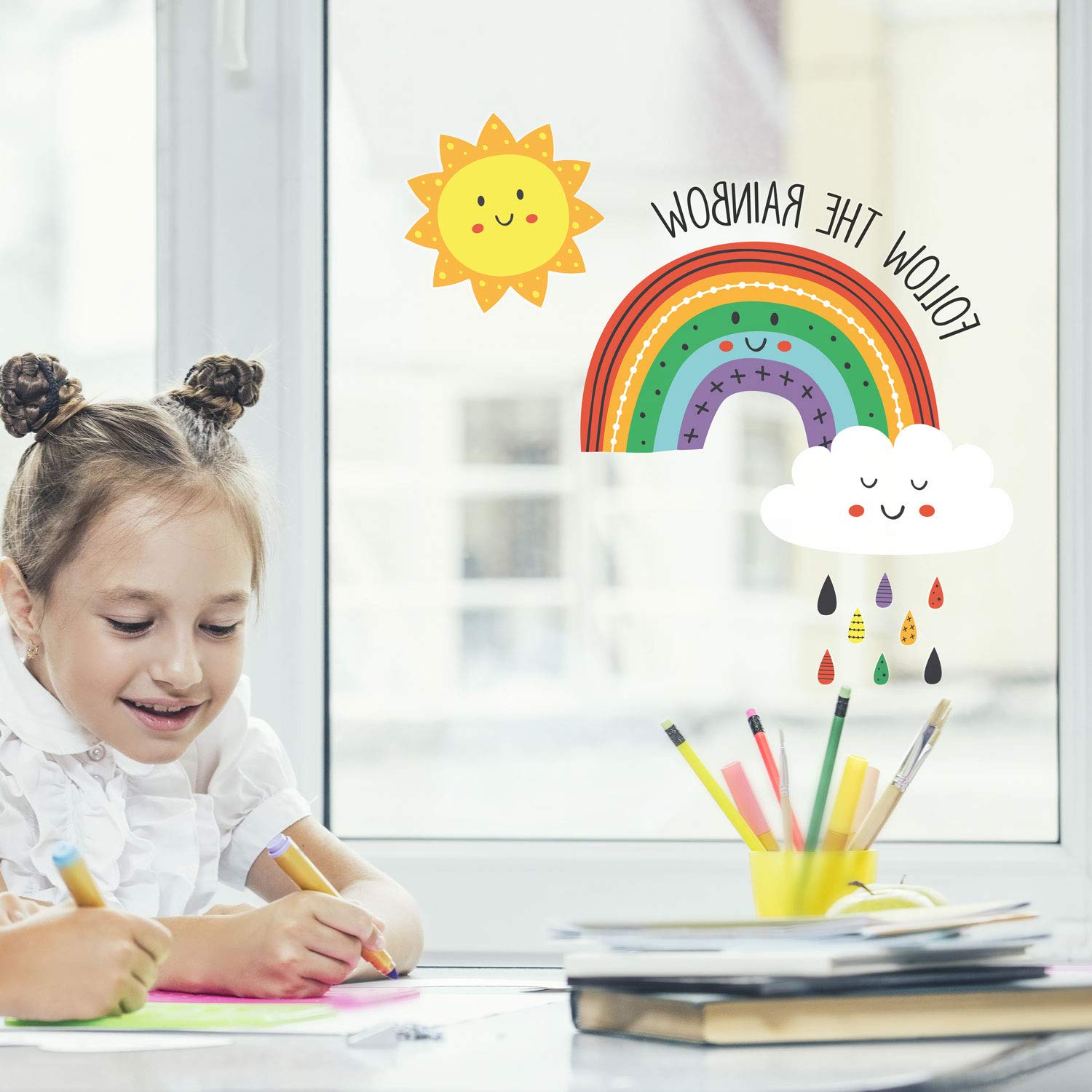 Stickerscape Follow The Rainbow Window Stickers | Easy to Apply | Repositionable and Reusable | Viewable From Both Sides Of A Window | Perfect To Brighten Up A Room (Reversed)