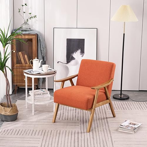 Miniatura 7 de VINGLI Juego de 2 sillas decorativas color naranja quemado, sillas retro de mediados de siglo para sala de estar, sillones bohemios tapizados