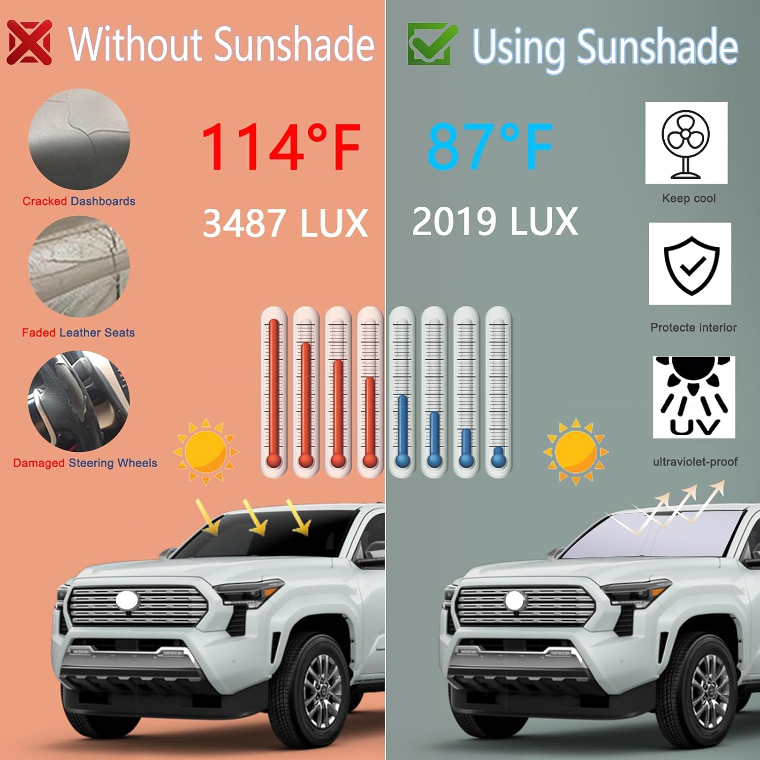 Windshield Sun Shade for Toyota Tacoma 2024 2025 2026, Custom Fit Foldable Front Window Sunshade Sun Visor Protector, Block UV Rays Keep Your Car Cooler