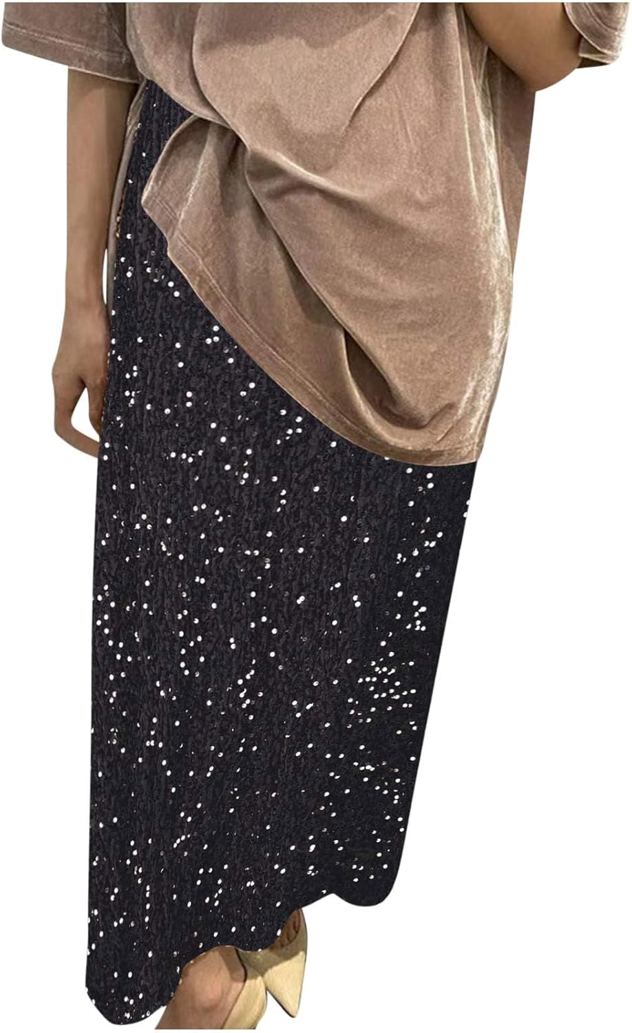Oplxuo Women's Long Sequin Skirts Shiny Glitter High Waisted Maxi Skirts Elegant Cocktail Party Skirt Sparkly Clubwear