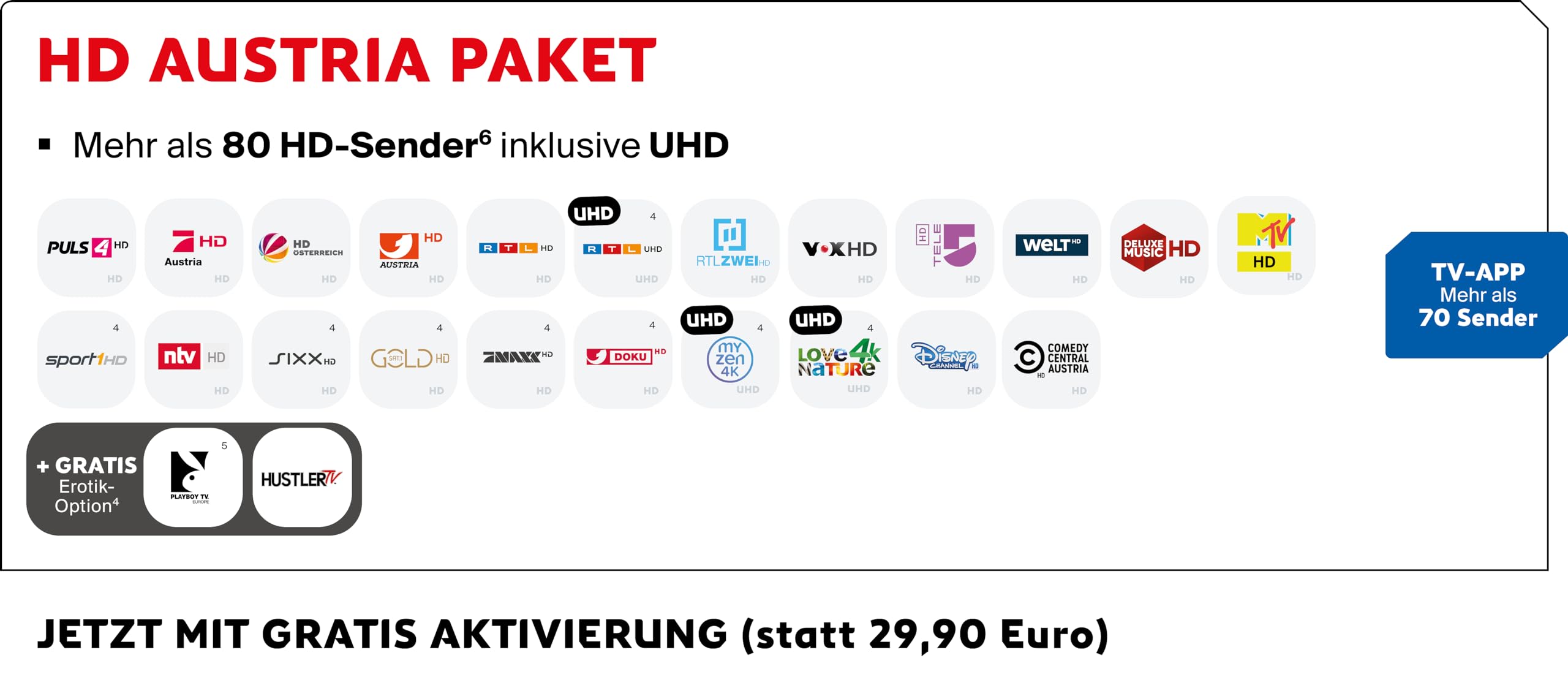 HD Austria CI Modul CAM701 HD Karte (ORF HD, ATV HD, PULS 4 HD, über 80 HD-Sender, HD Austria TV-App, CI+ Steckplatz, einfache Installation)