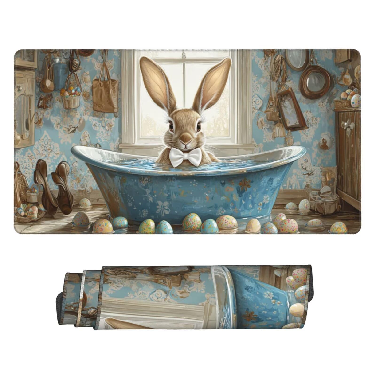Duża podkładka pod mysz do wanny królika podkładka pod mysz XXL 1600 x 800 mm, wodoodporna podkładka pod biurko pod mysz, przeszyte krawędzie i antypoślizgowa mata na biurko do dekoracji biura,