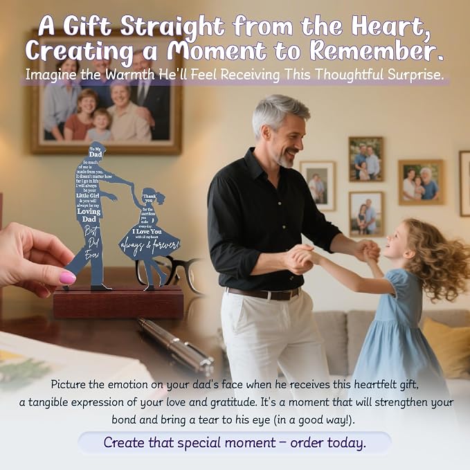 Dad Gifts from Daughter for Birthday Father's Day Christmas Valentine's Day Easter Present - Meaningful Sentimental Dancing Acrylic Plaque Keepsake Desk Decor for Bonus Step Papa Daddy miniatura 5