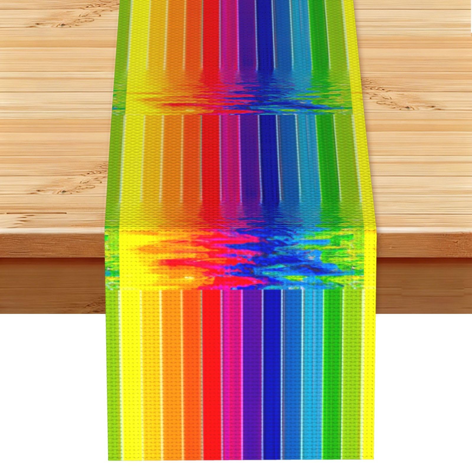 Rainbow Striped Vintage Style Table Runner 13x72in, Soft Printed Centerpieces for Tables, Kitchen, Countertops & Dining Area Home Decor