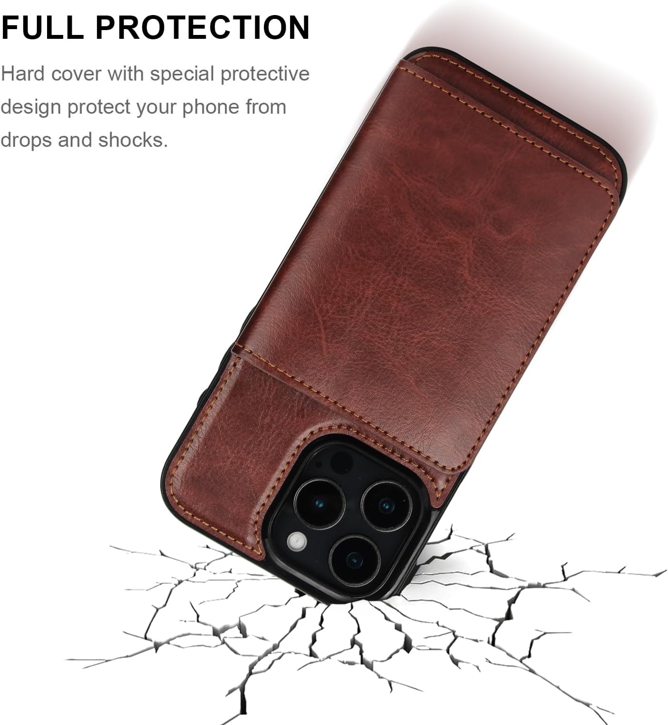 KIHUWEY Compatible with iPhone 16 Pro Max Wallet Case Credit Card Holder, Premium Leather Kickstand Flip Hidden Magnetic Clasp Durable Shockproof Protective Cover for 6.9 inch (Brown) - Image 6