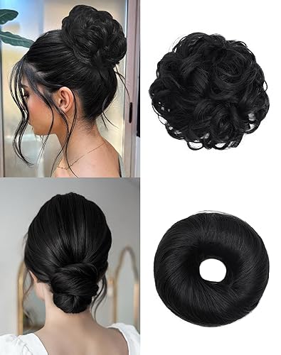 2PCS Messy Bun Hair Piece-Large Wavy Curly & Donut Updo