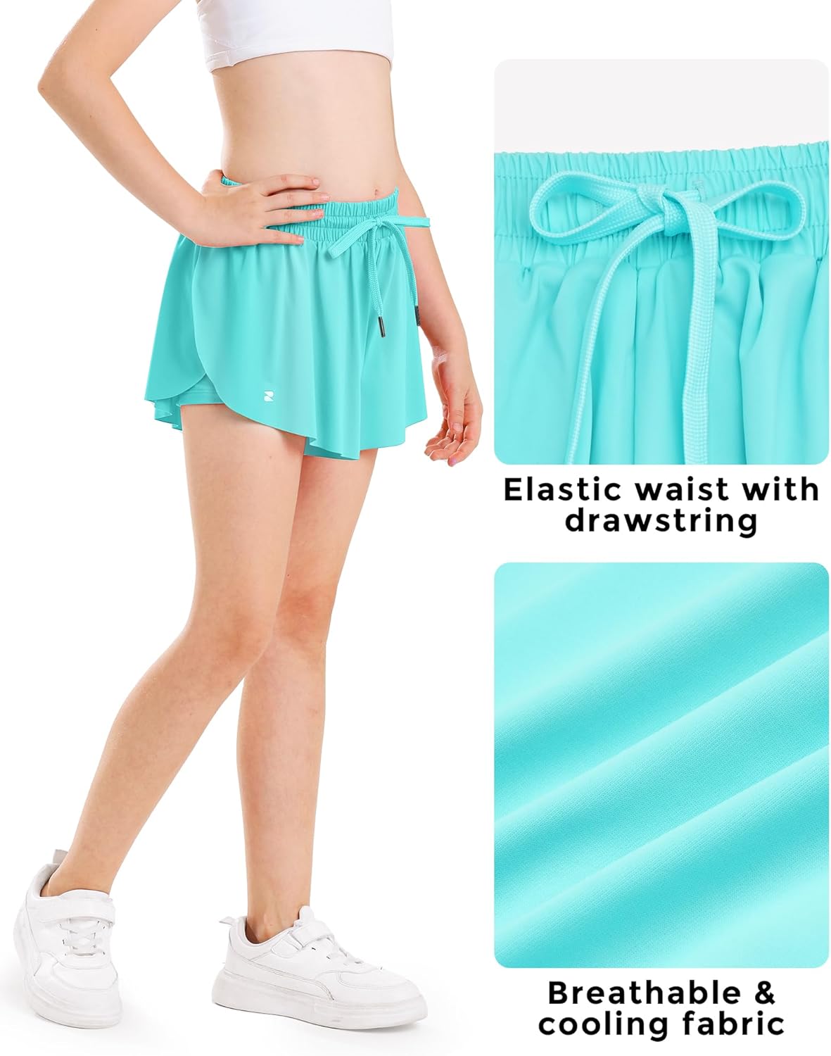 Stelle Girls Flowy Shorts with Pockets Athletic Running Skirt High Waist Butterfly 2 in 1 Sports Short 5-16 Years - Image 5