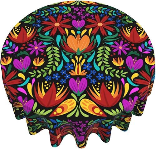 Miniatura 3 de Pubnico Mantel redondo de flores mexicanas para cocina, picnic, mantel lavable para comedor, fiesta de cumpleaños, manteles reutilizables para