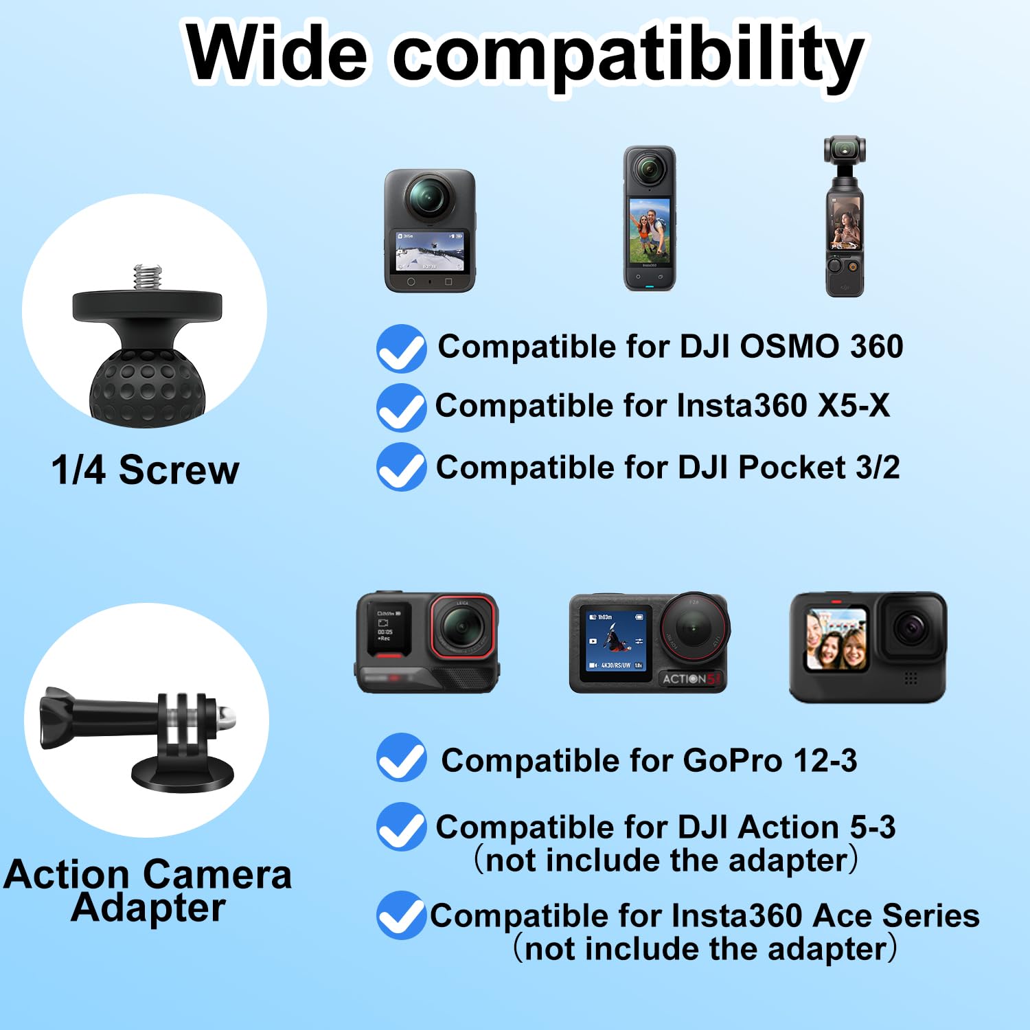 Forte-Dazio Moto Camera Monte Kit compatibile con DJI OSMO 360, OSMO NANO, Universale Doppio Morsetto Manubrio Titolare compatibile con Insta 360 per Bici ATV UTV Barca Equitazione Video(No Bastone)