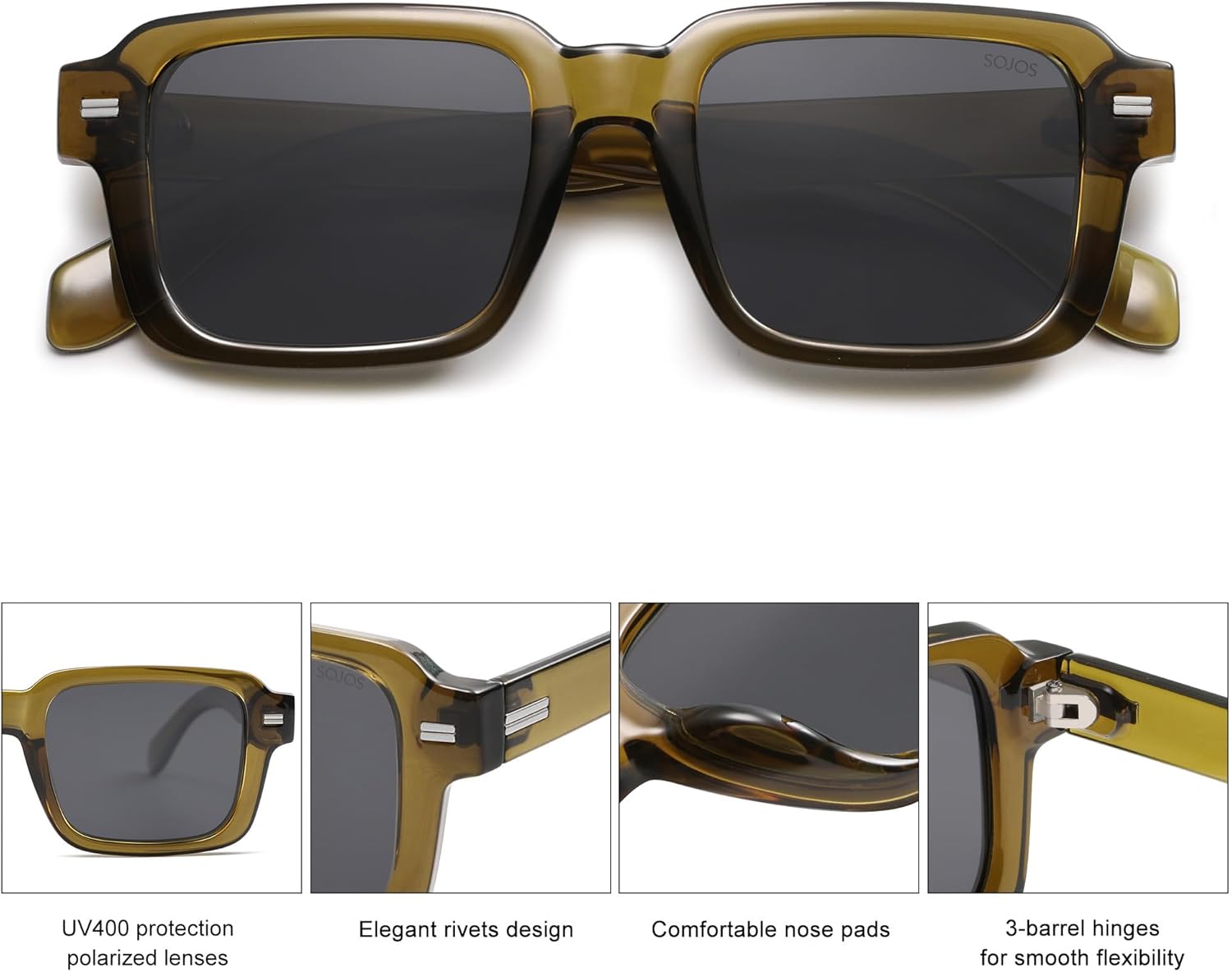 SOJOS Trendy Square Polarized Sunglasses for Women Men, Retro Vintage Womens Mens Rectangle Shades SJ2345 - Image 5