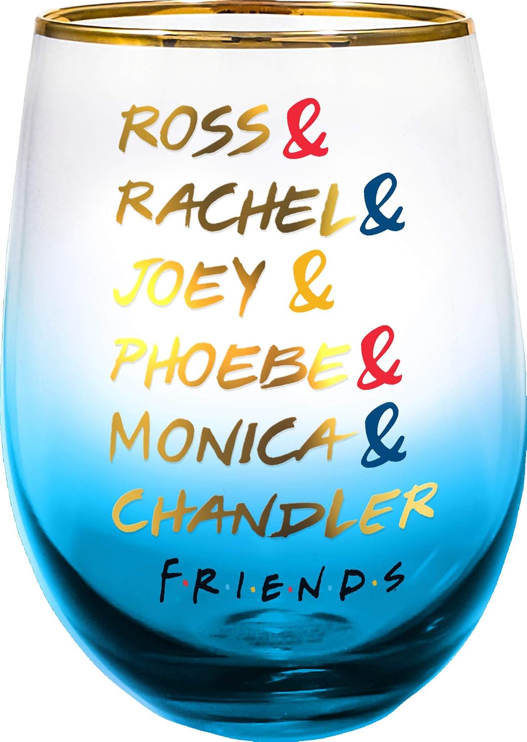 Spoontiques Stemless Wine Glass, 20oz - Lidless Drink Tumbler for Cold Beverages - Friends Names