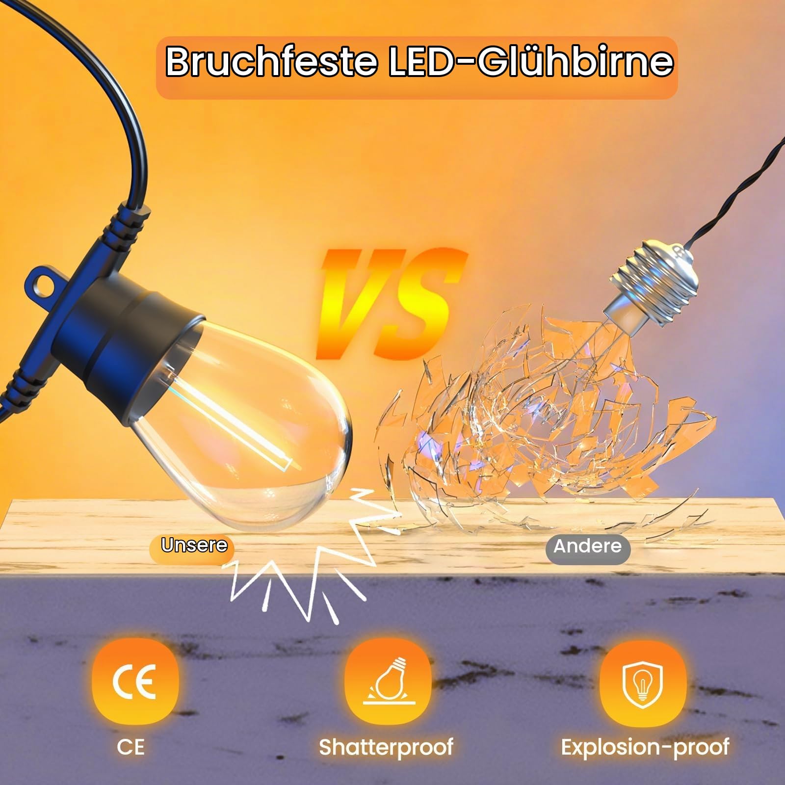 GlobaLink Solar Lichterkette 16,3M Glühbirnen LED IP65