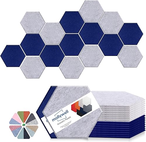 Mollywell Paneles acústicos hexagonales, de alta densidad, insonorización, azulejos decorativos de fieltro de reducción de ruido para techos,