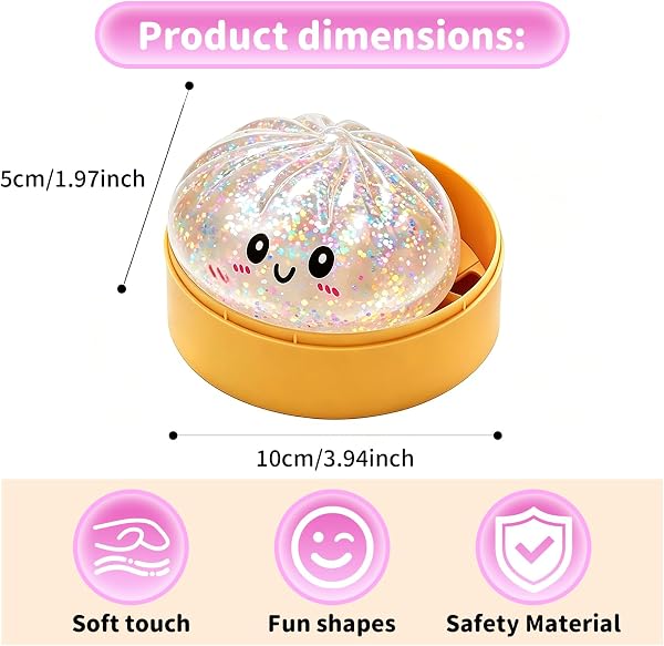 2026 New Glitter Dumpling Squishy Box, Stress Relief, Soft Squeeze Decompression Dough, Glitter Dumpling Squishy for Stress Relief (Transparent) - 2