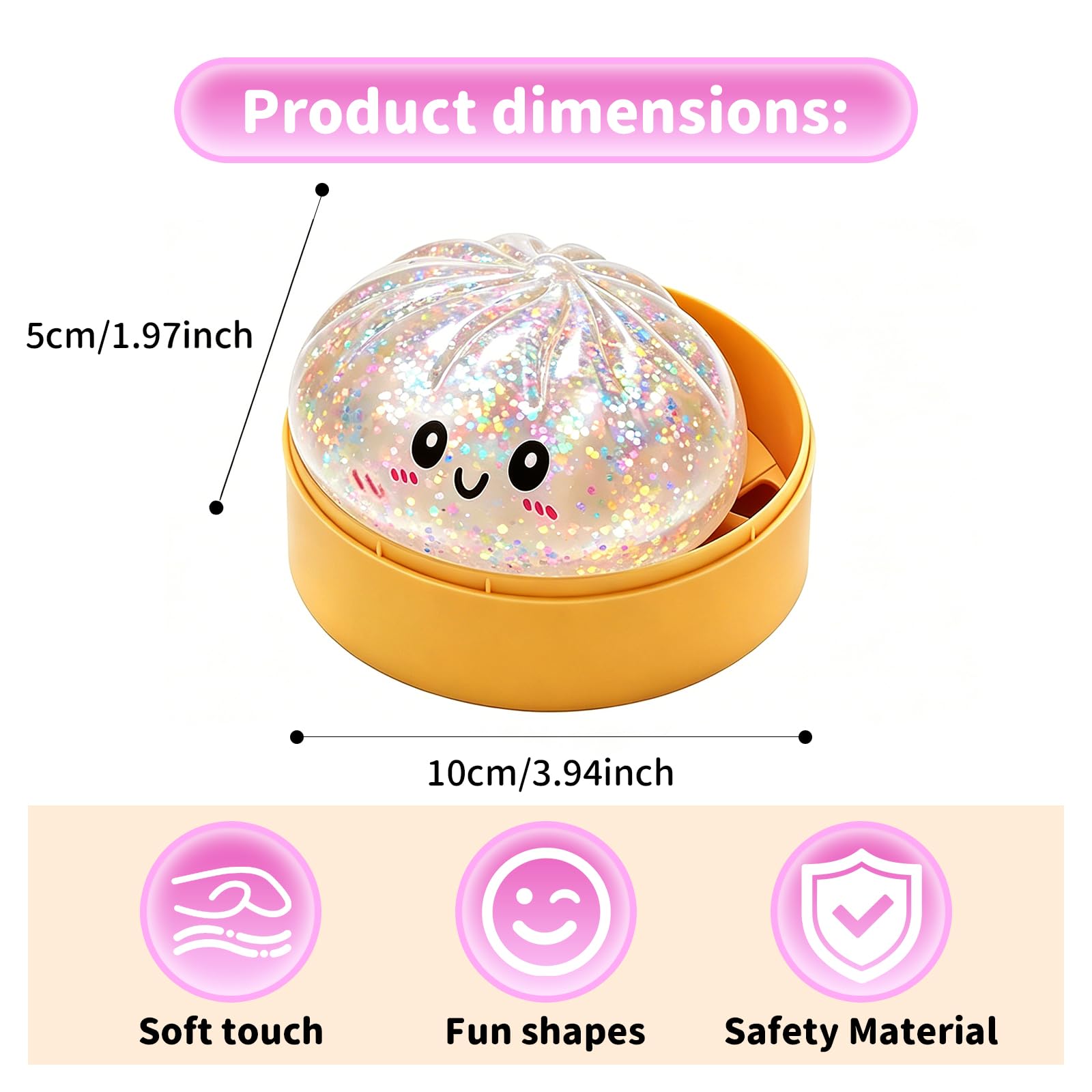 2026 New Glitter Dumpling Squishy Box, Stress Relief, Soft Squeeze Decompression Dough, Glitter Dumpling Squishy for Stress Relief (Transparent) — view 2