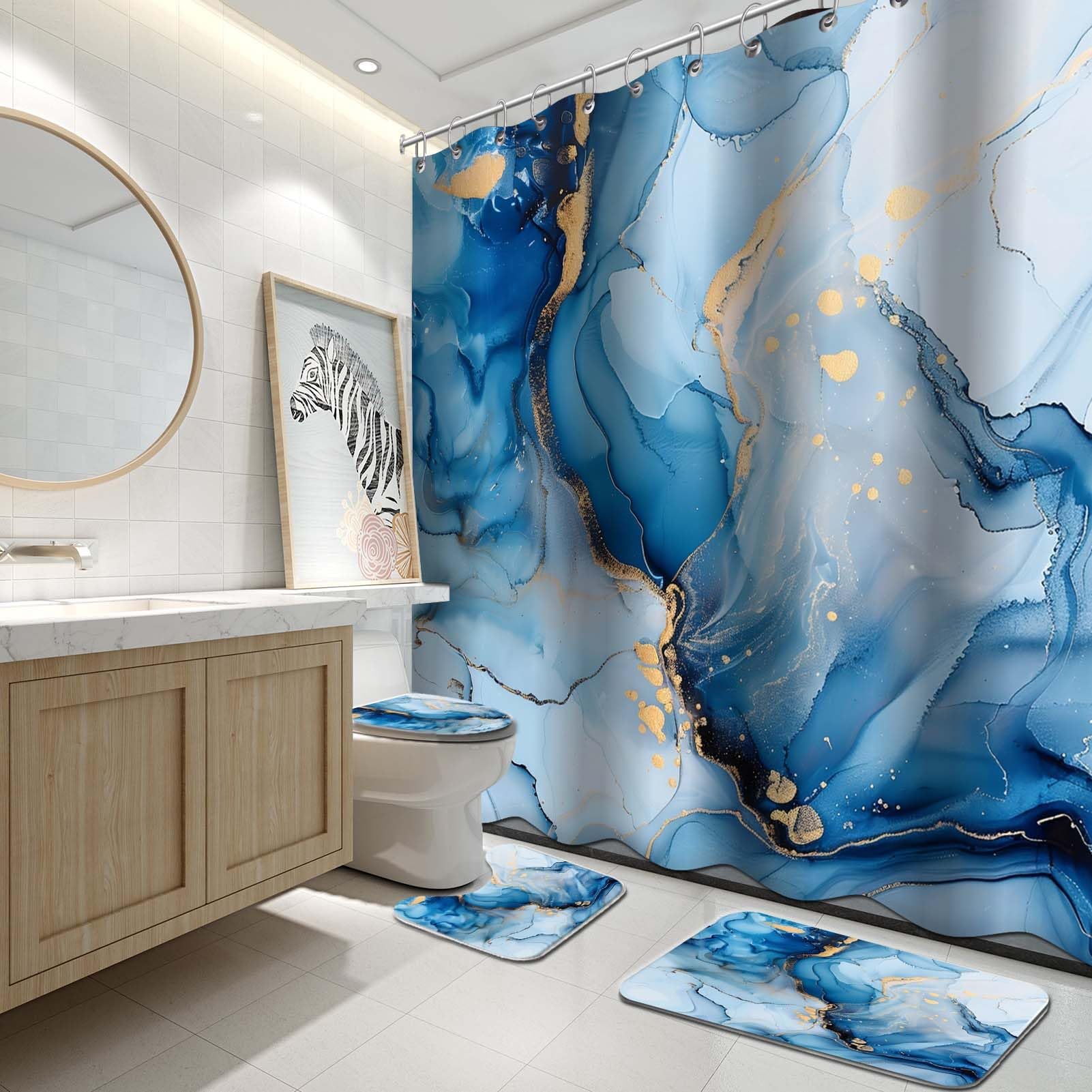 Amazon.com: Lnond 4Pcs Bathroom Sets with Shower Curtain and Rugs ...