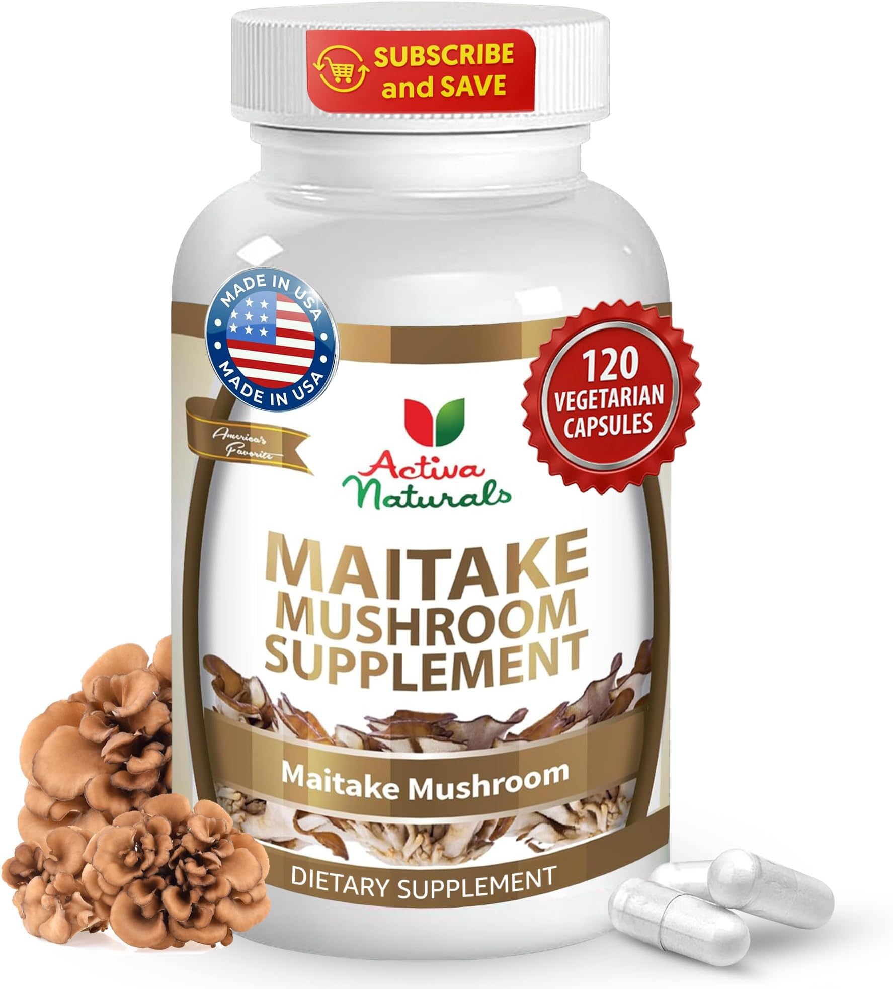 Maitake Mushroom Supplement - 1500mg, 120 Vegetarian Capsules with Grifola Frondosa Extract, Supports Energy, Vitality, and Wellness, No Fillers, Additives, or Artificial Colors or Chemicals.