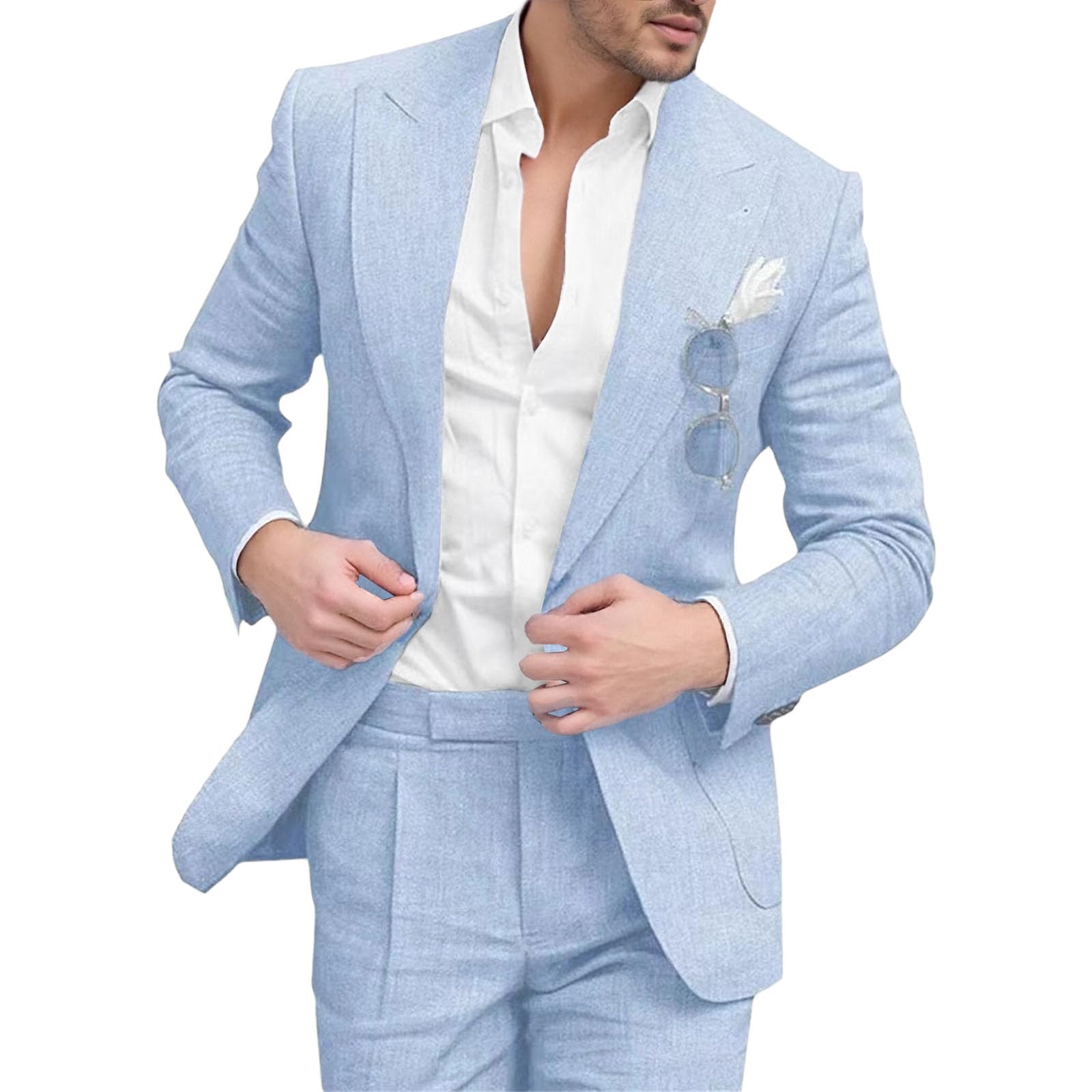 Conjunto de 2 piezas de ajuste regular para hombre, pantalones blazer de ajuste regular para boda, novio, traje de lino para hombre