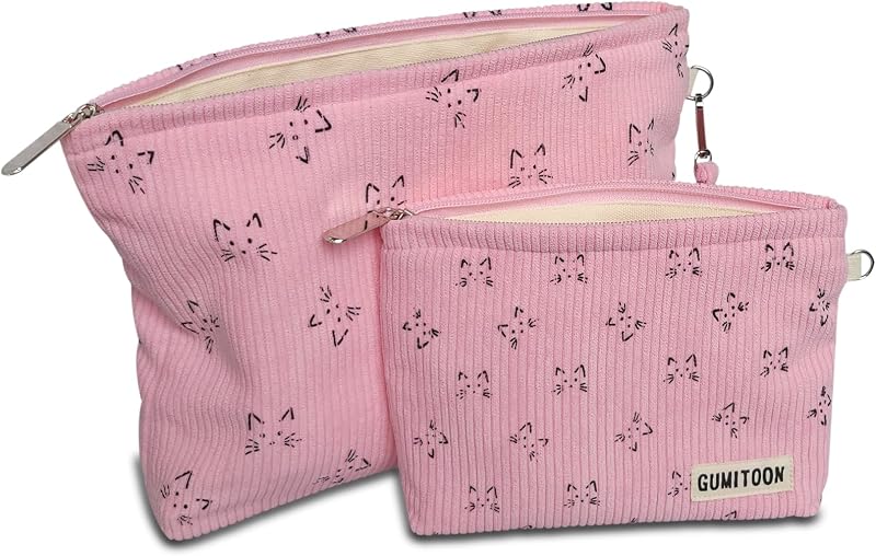 Necessaires GUMITOON com estampa de gato rosa, pacote com 2