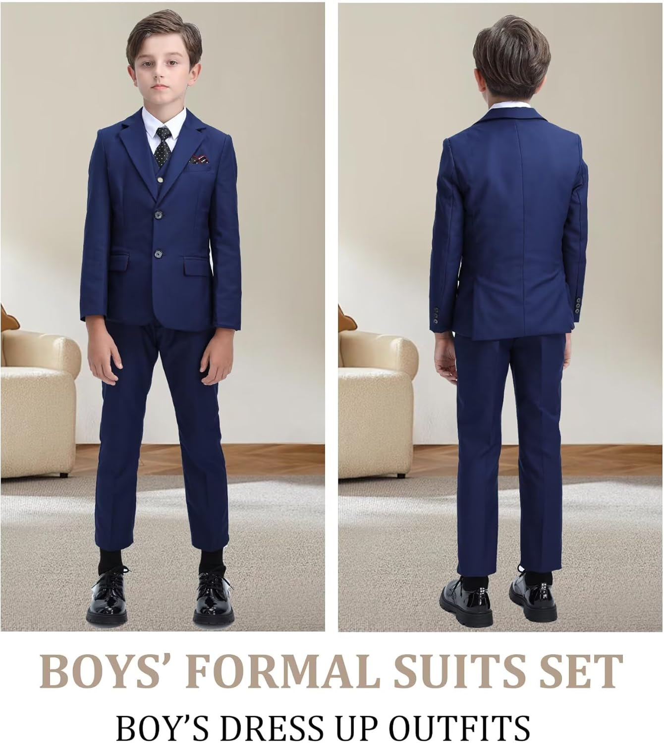 Boys Suit Toddler Boy's Formal Suit Dress Vest Pants Kids Jacket Navy Blue Suits for Boys Easter Outfit Size 6