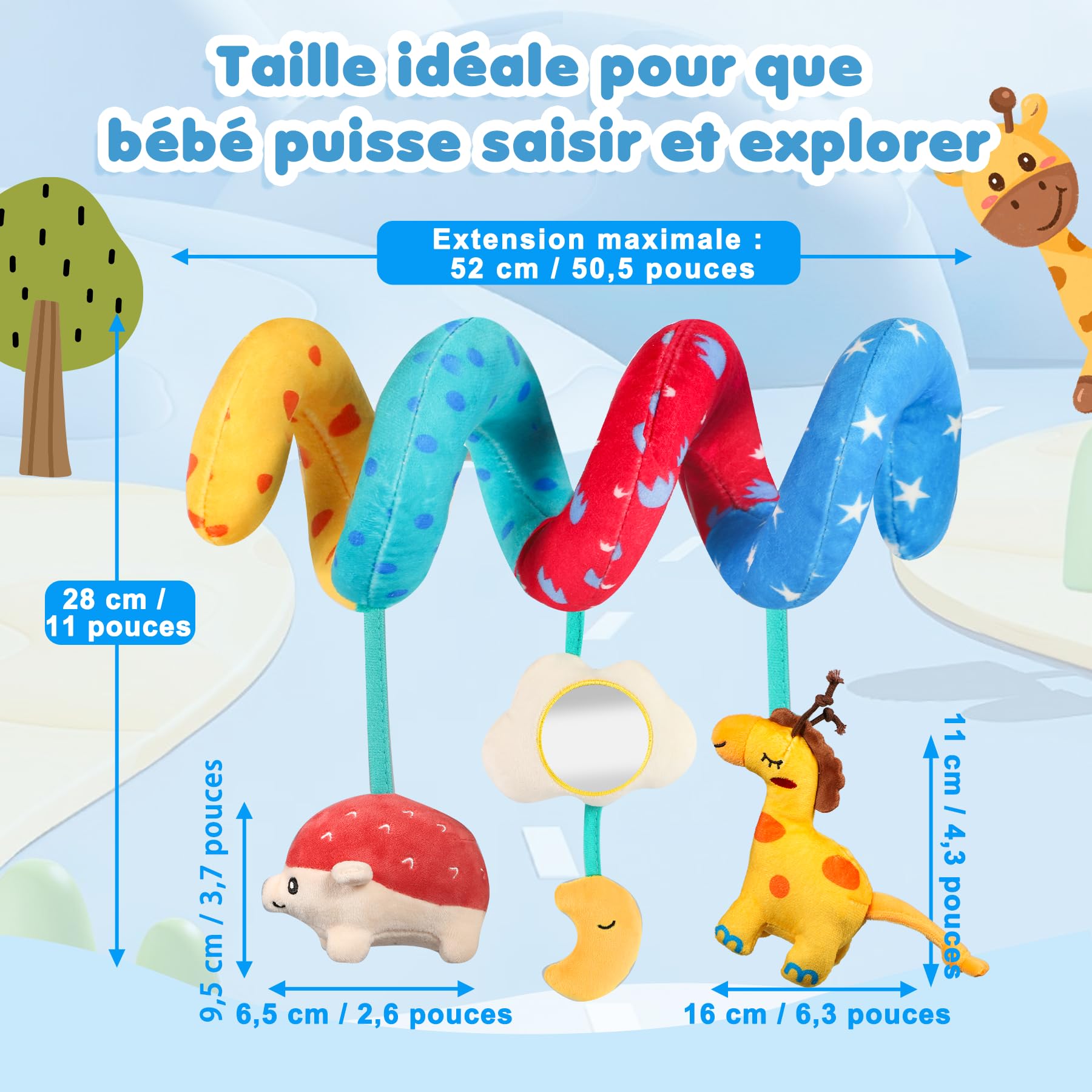 URMYWO Spirale d'Activité Bébé - Arche d'Éveil avec Jouet Sensoriel aux Contrastes Noir et Blanc, à Accrocher sur la Poussette, Le Lit ou Le Siège Auto pour Stimuler la Motricité - Idéal 0-6 Mois