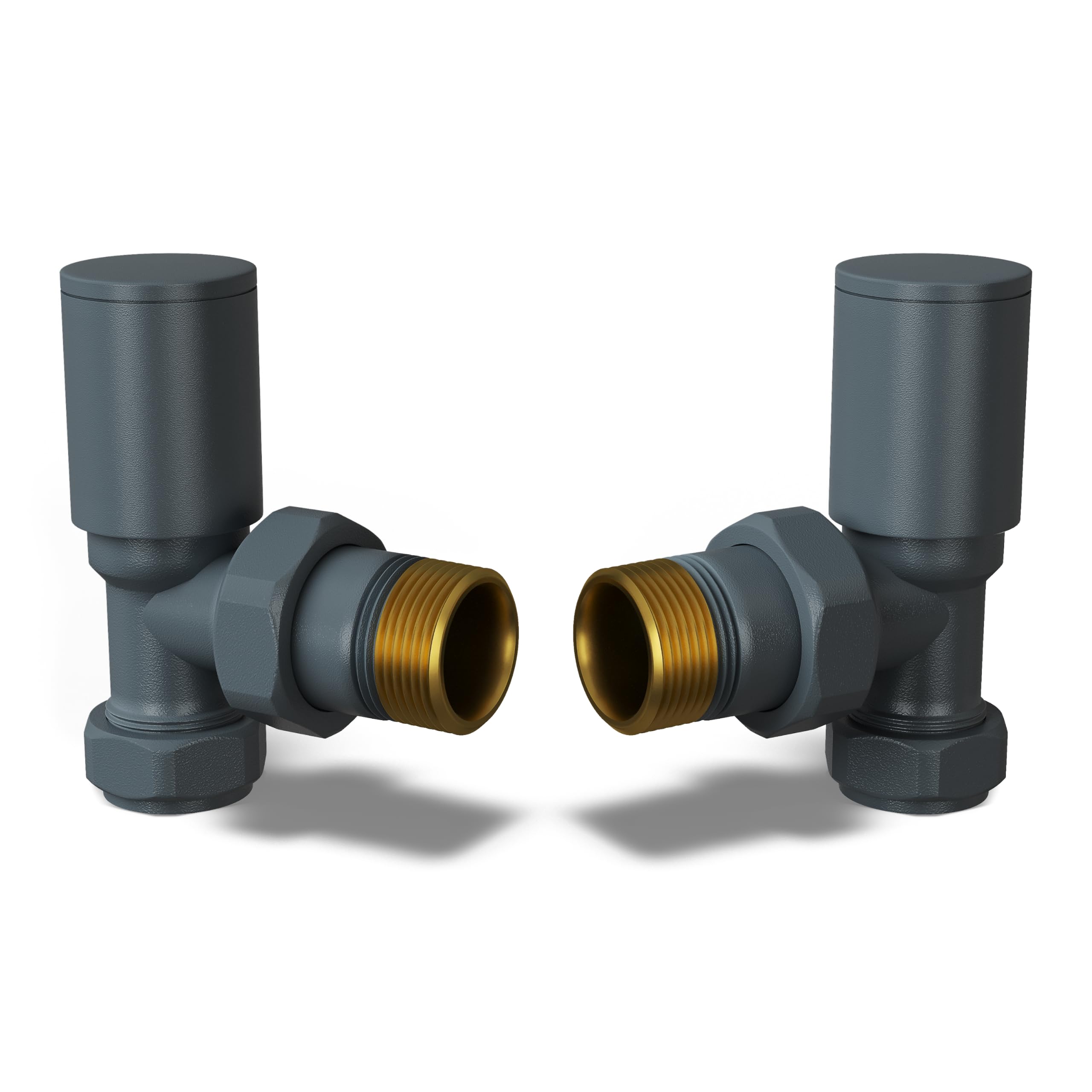 UK Radiators Valves Manual 1/2"" x 15mm Brass Angled Anthracite Matt *PAIR*