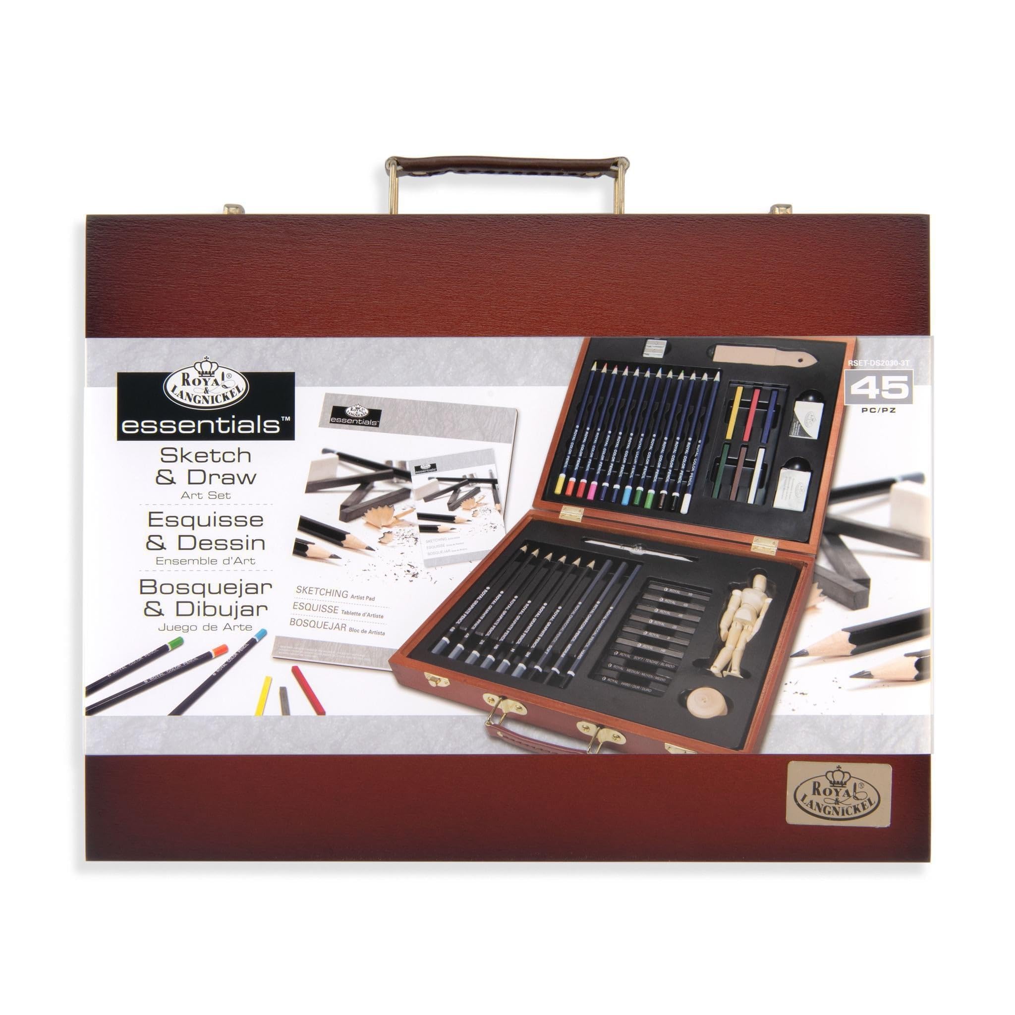 Royal & Langnickel Essentials 45 Stück Sketch & Draw Künstler Holz Box Art Set