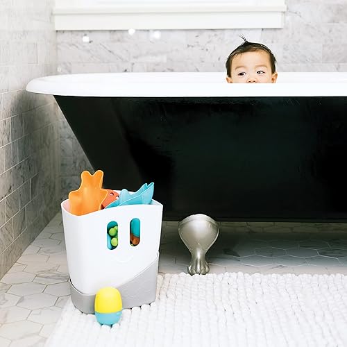 Miniatura 6 de Ubbi Organizador de juguetes de baño independiente con bandeja de secado extraíble y cuchara para niños pequeños y bebés, gris (paquete de 2)
