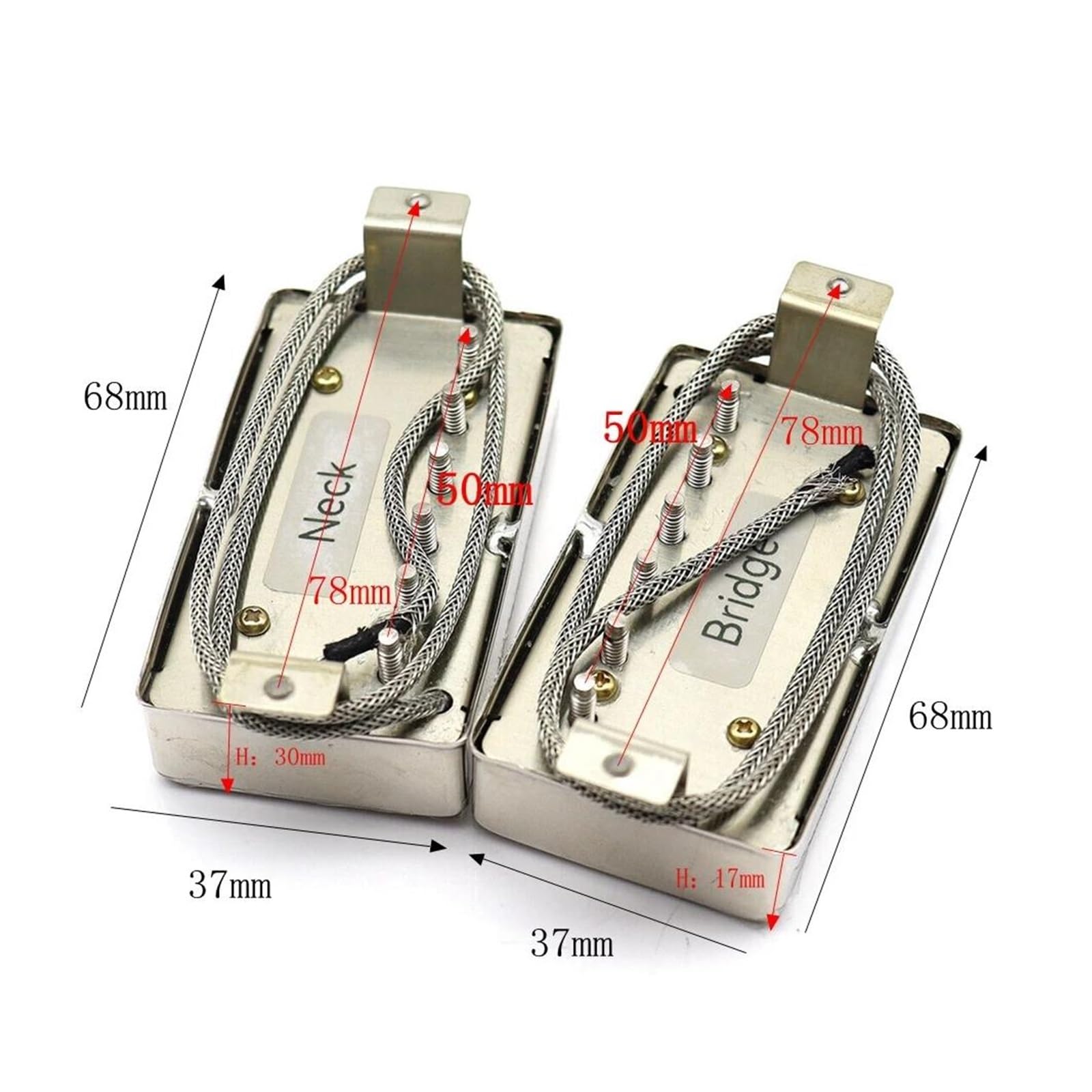 1 Zestaw Przetworników Humbucker Do Gitary Elektrycznej I Akustycznej 50/50mm Akcesoria Do Gryfu I Mostka(1Set Sliver)
