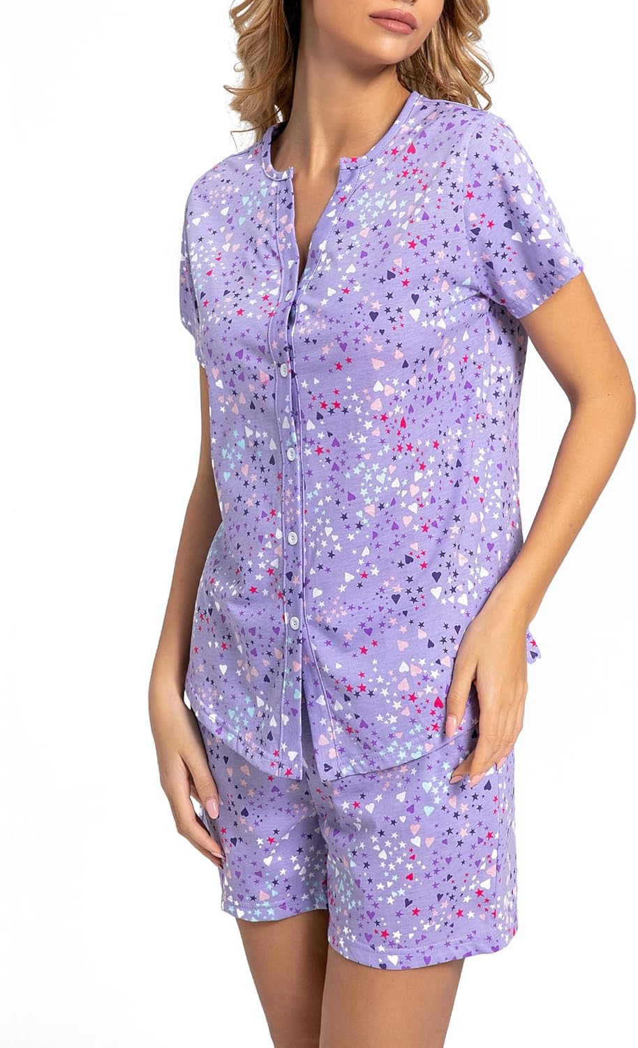ENJOYNIGHT Womens Pajama Set Cotton Summer Pj Shorts Button Down Sleepwear with Pockets - Image 2