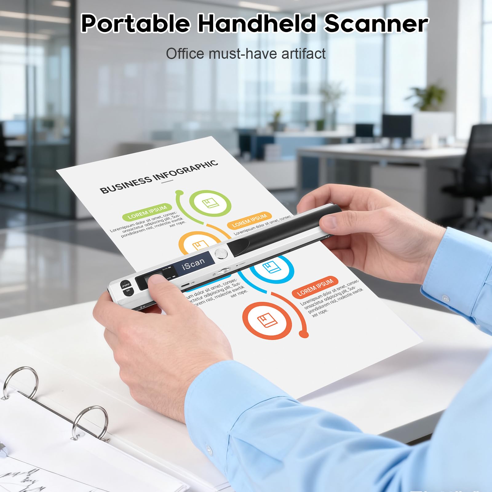 AOZBZ Portable Document Scanner, 900DPI Hand Held USB Image Scanner A4 Colour Photo Mobile Scanner Handy Scan (JPG/PDF Format, High Speed USB 2.0, Micro Need SD/TF Card Included) (White) — view 3