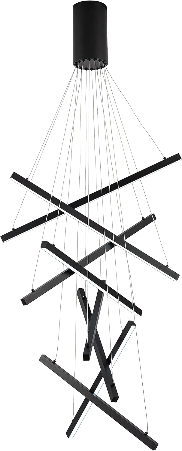 Modern Led Chandelier, High Ceiling Chandelier, Linear Chandelier 8 Lights Black Dimmable Large Pendant Light 98.4" for Living Room Staircase Entry Foyer Lobby Office Duplex 6000K Cool White