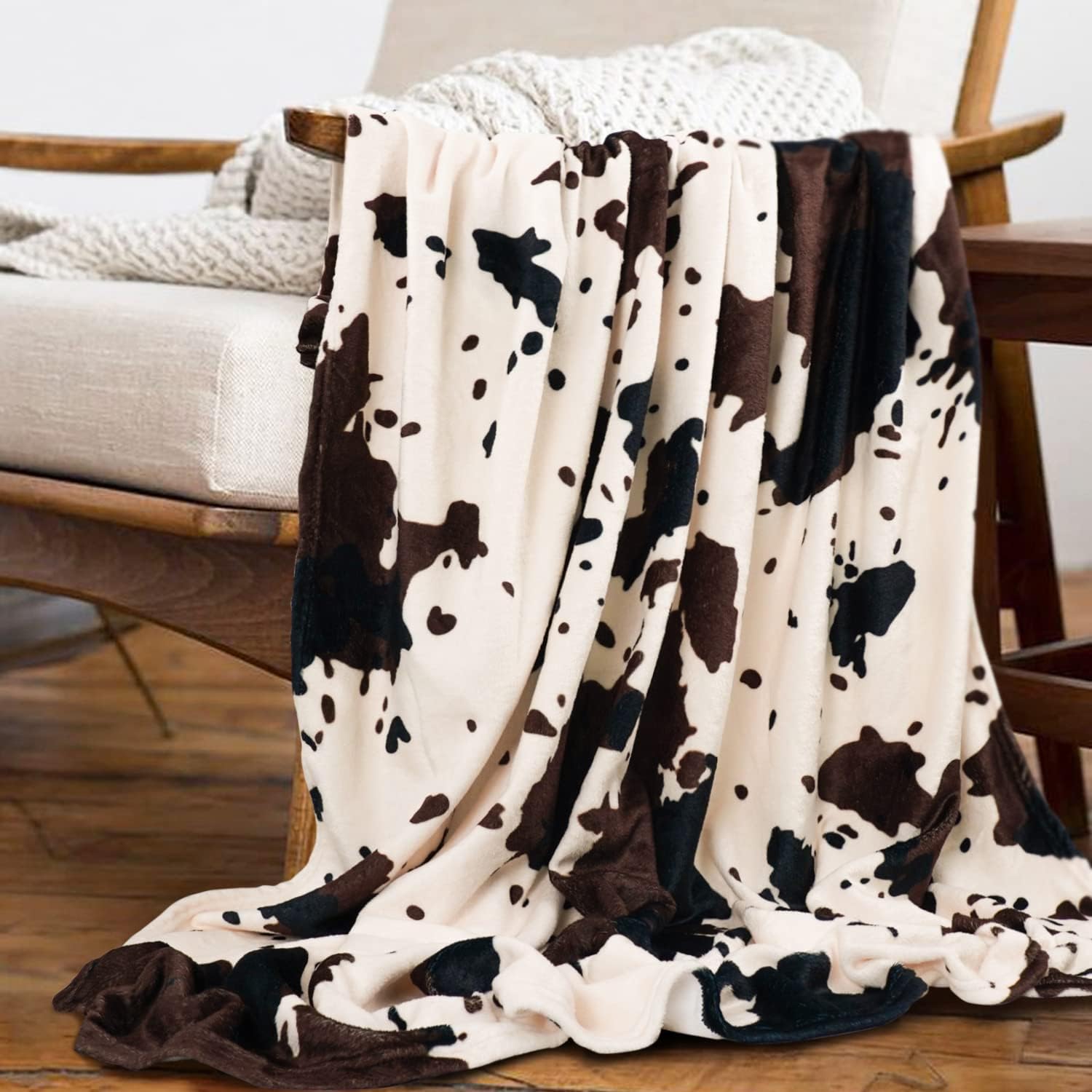 Cow Print Blanket Animal Brown Black Milky White Faux Fur Throw Blankets Western Cute Flannel Fleece Decorative Bed Sofa Office Blanket 80"x60"