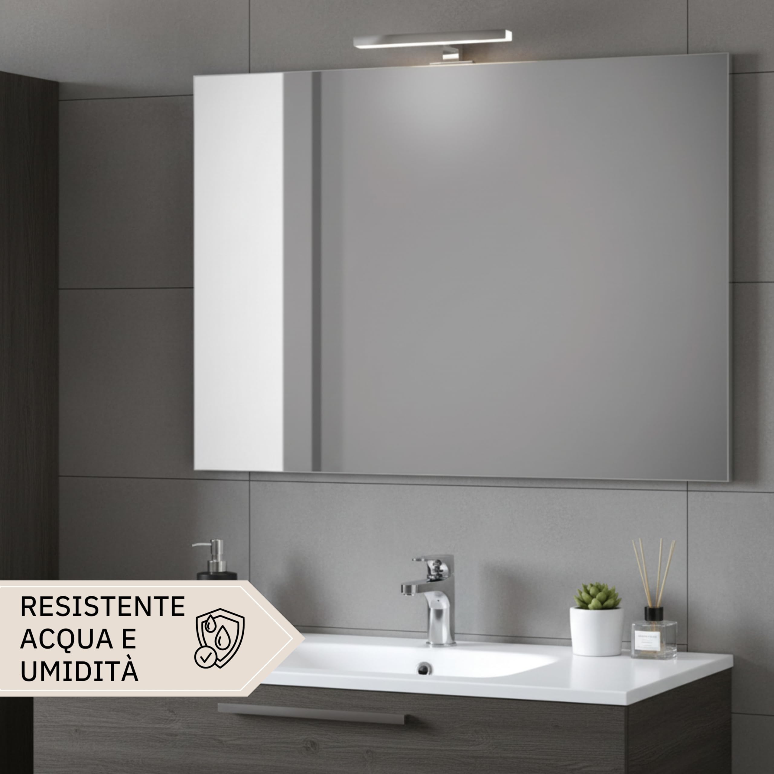STYLE GLASS Specchio Bagno PERLA 100x70 cm, da Parete con Lampada Led Superiore, Senza Cornice Rettangolare Moderno, Luce Naturale, Design Home Decor
