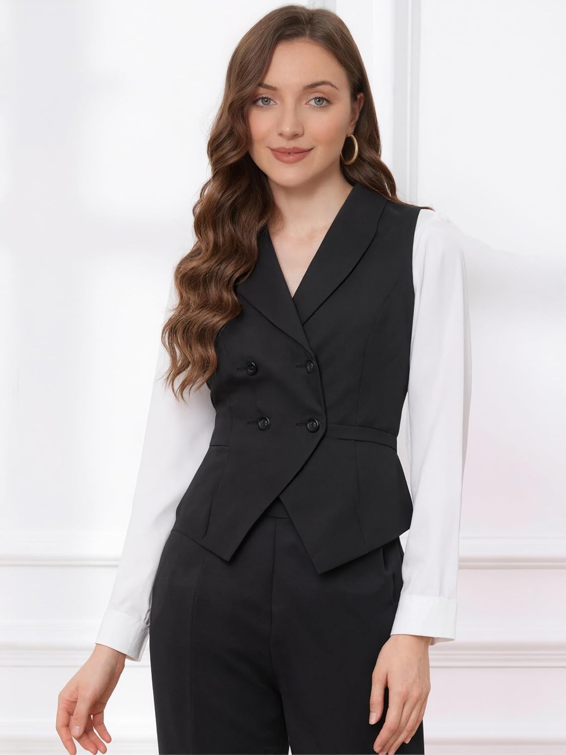 Suit Vests for Women Button Up Christmas Business Casual Dressy Double Breasted Waistcoat Vest Tops with Pockets - Image 6