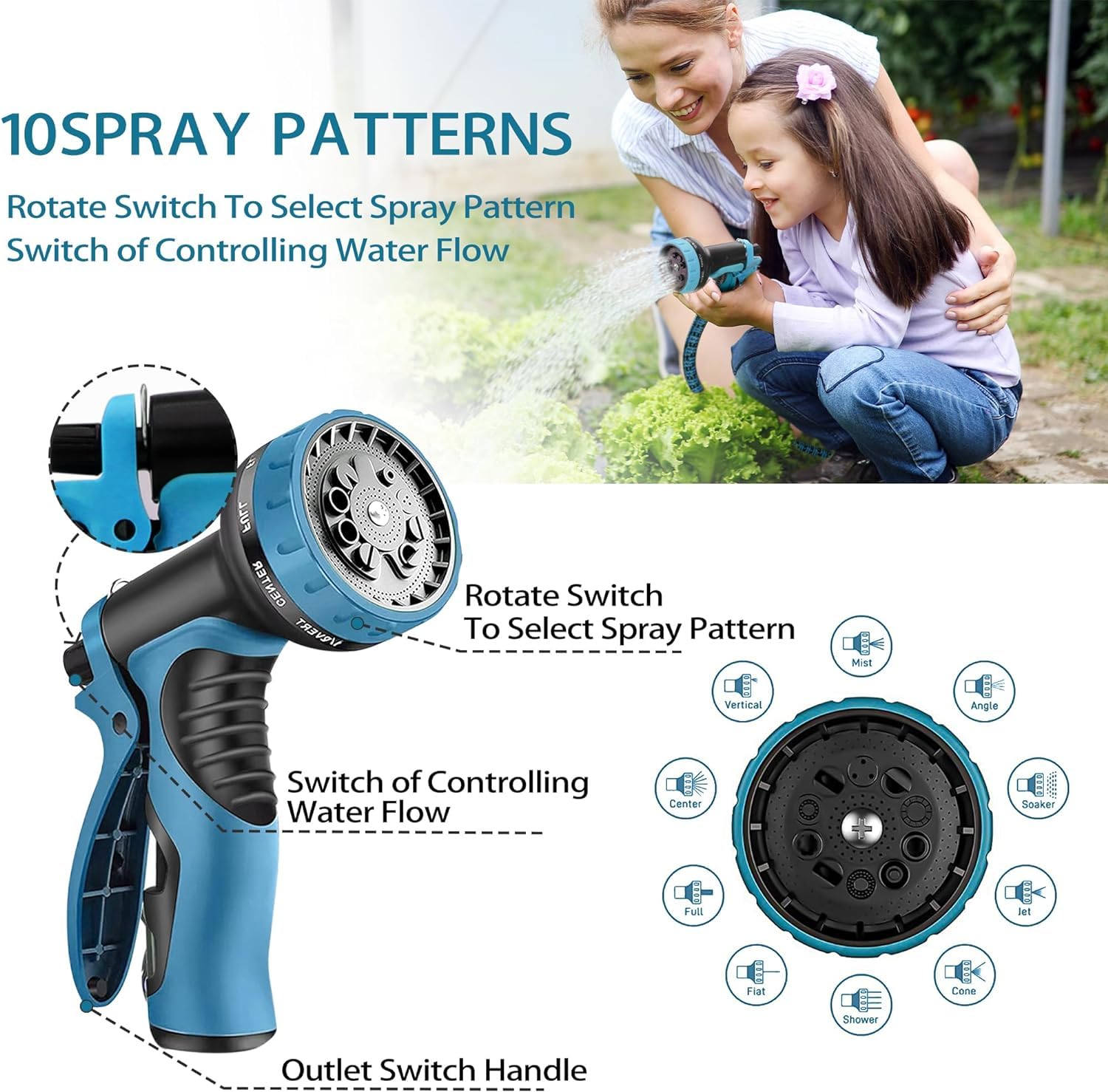 LINGKY Manguera Extensible 30M, Manguera Jardin con Pistola Rociadora de 10 Funciones, Conectores de Latón de 3/4",1/2" Flexible y Resistente Sin Enredos Ideal para Jardinería y Hogar (30M,Azul)